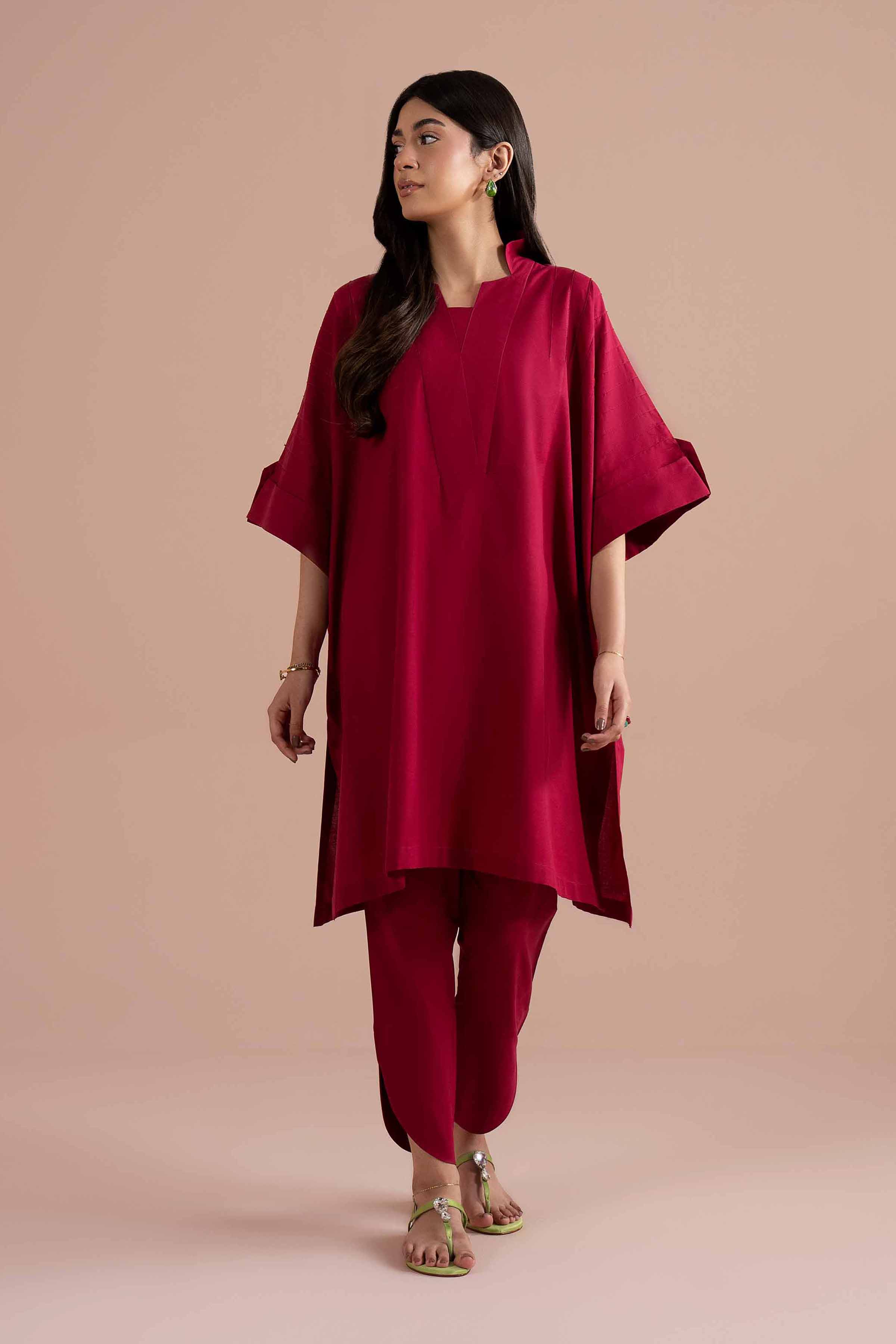 NishatUK - Red Solids Yarn Dyed 2-piece ready to wear Dress