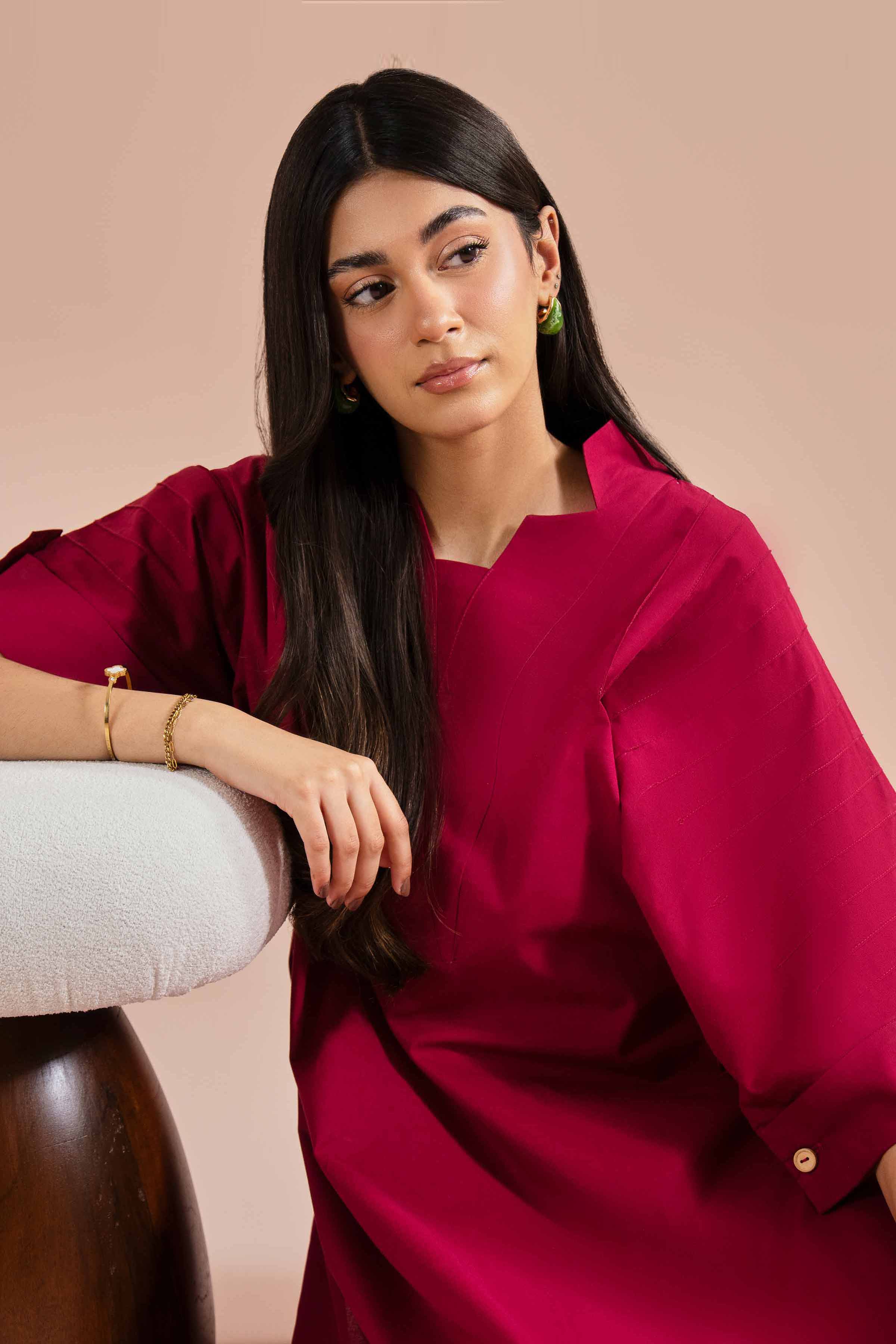 NishatUK - Red Solids Yarn Dyed 2-piece ready to wear Dress