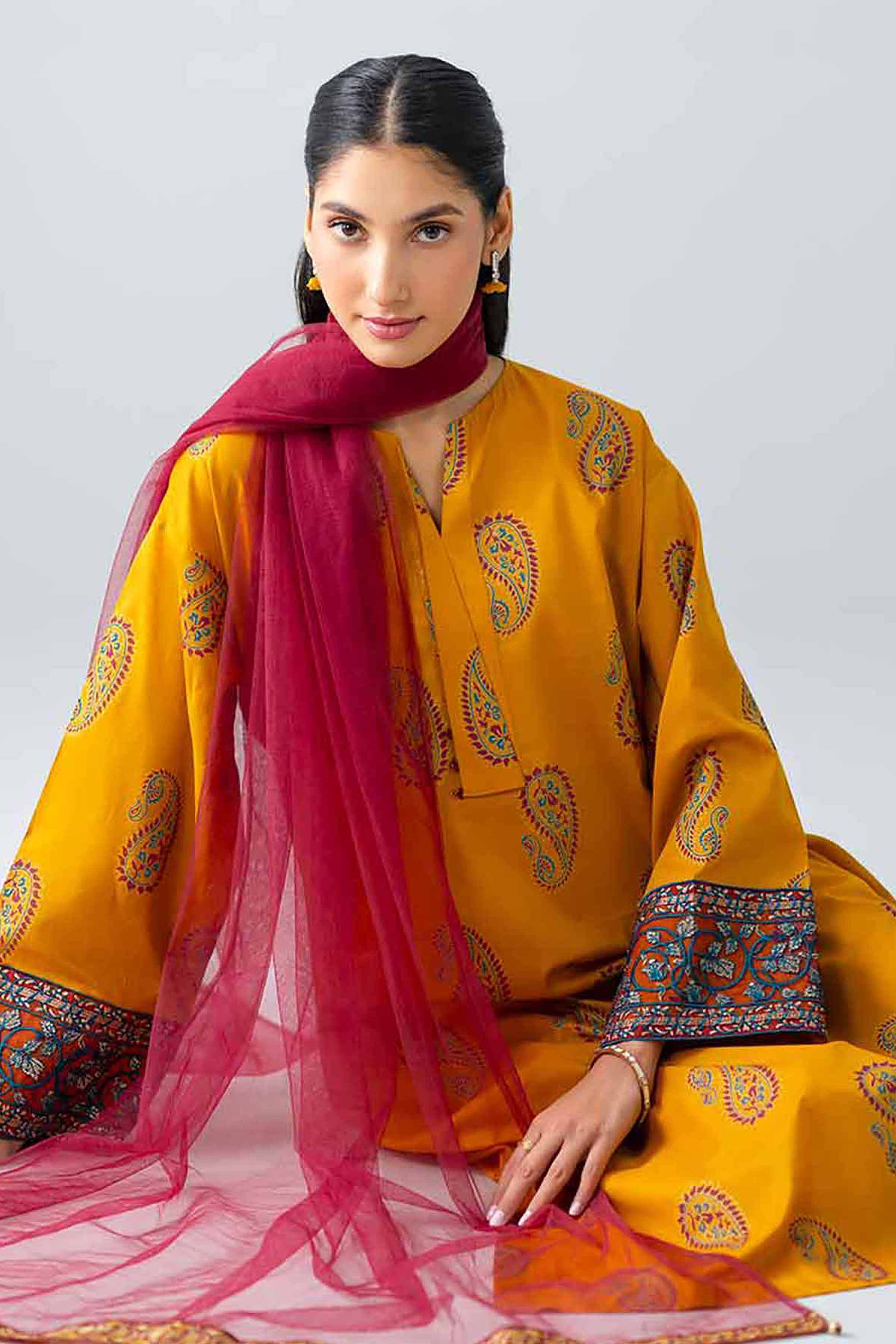 Nishat UK - Yellow Embroidered Lawn 2 Pieces ready to wear Dress