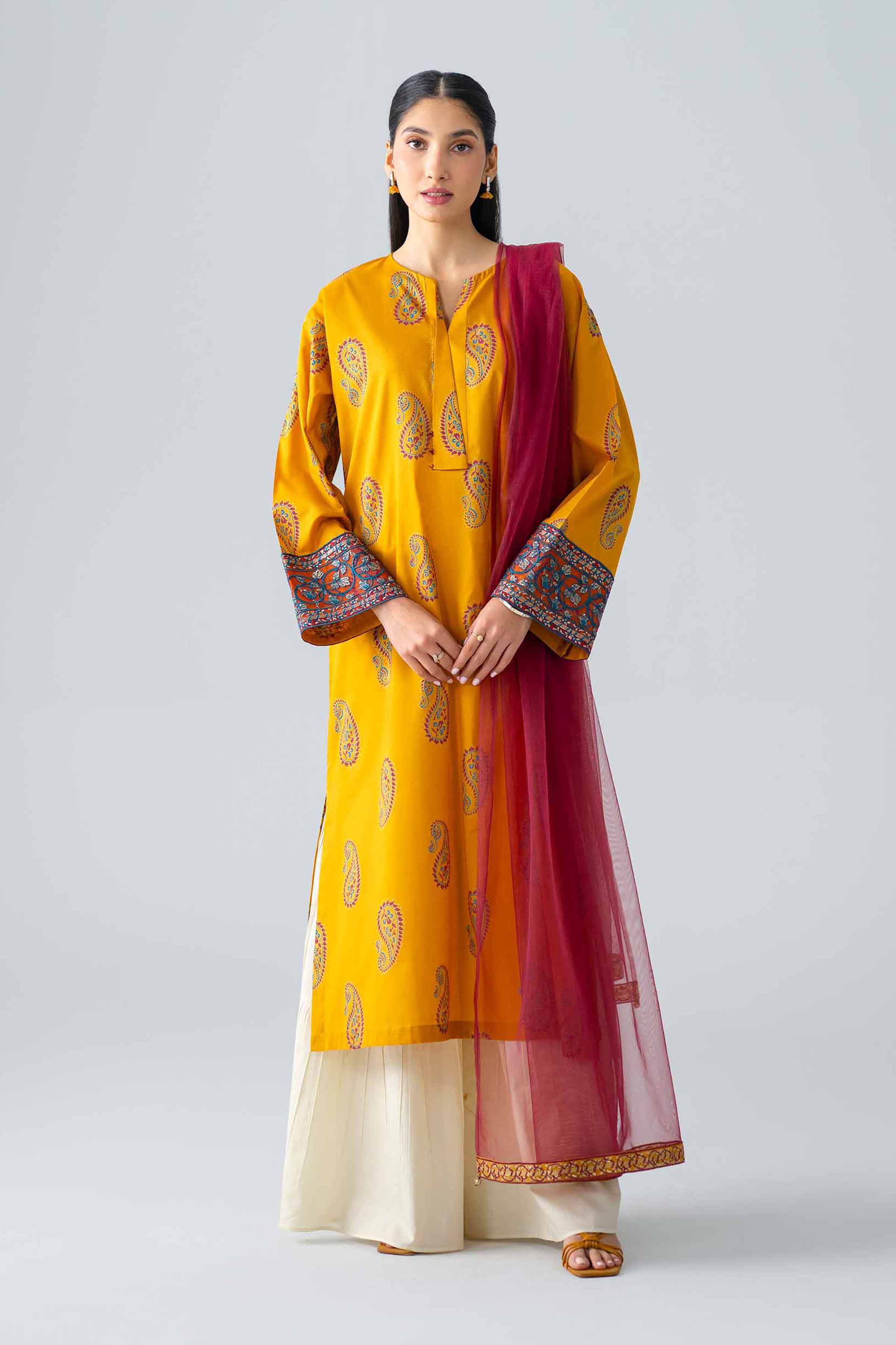 Nishat UK - Yellow Embroidered Lawn 2 Pieces ready to wear Dress
