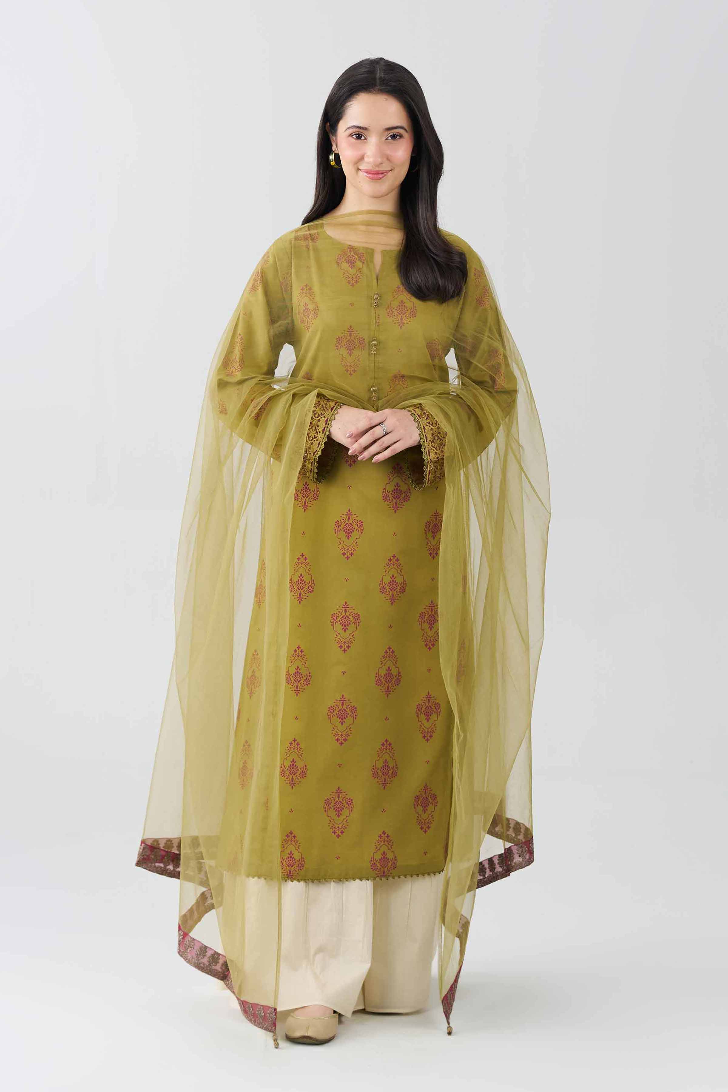 Nishat UK - Green Embroidered Lawn 2 Pieces ready to wear Dress