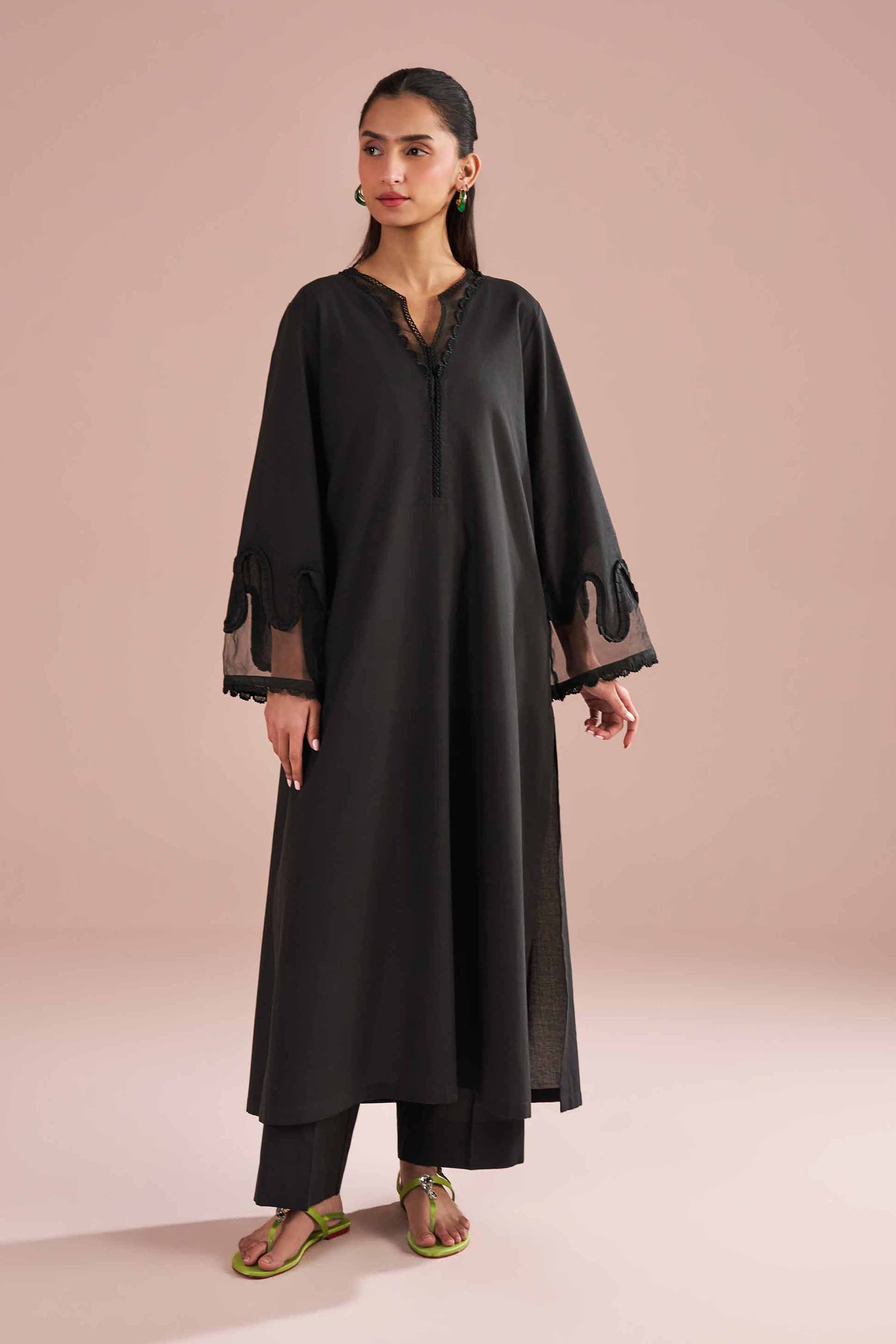 NishatUK - Black Solids Cambric 2-piece ready to wear Dress