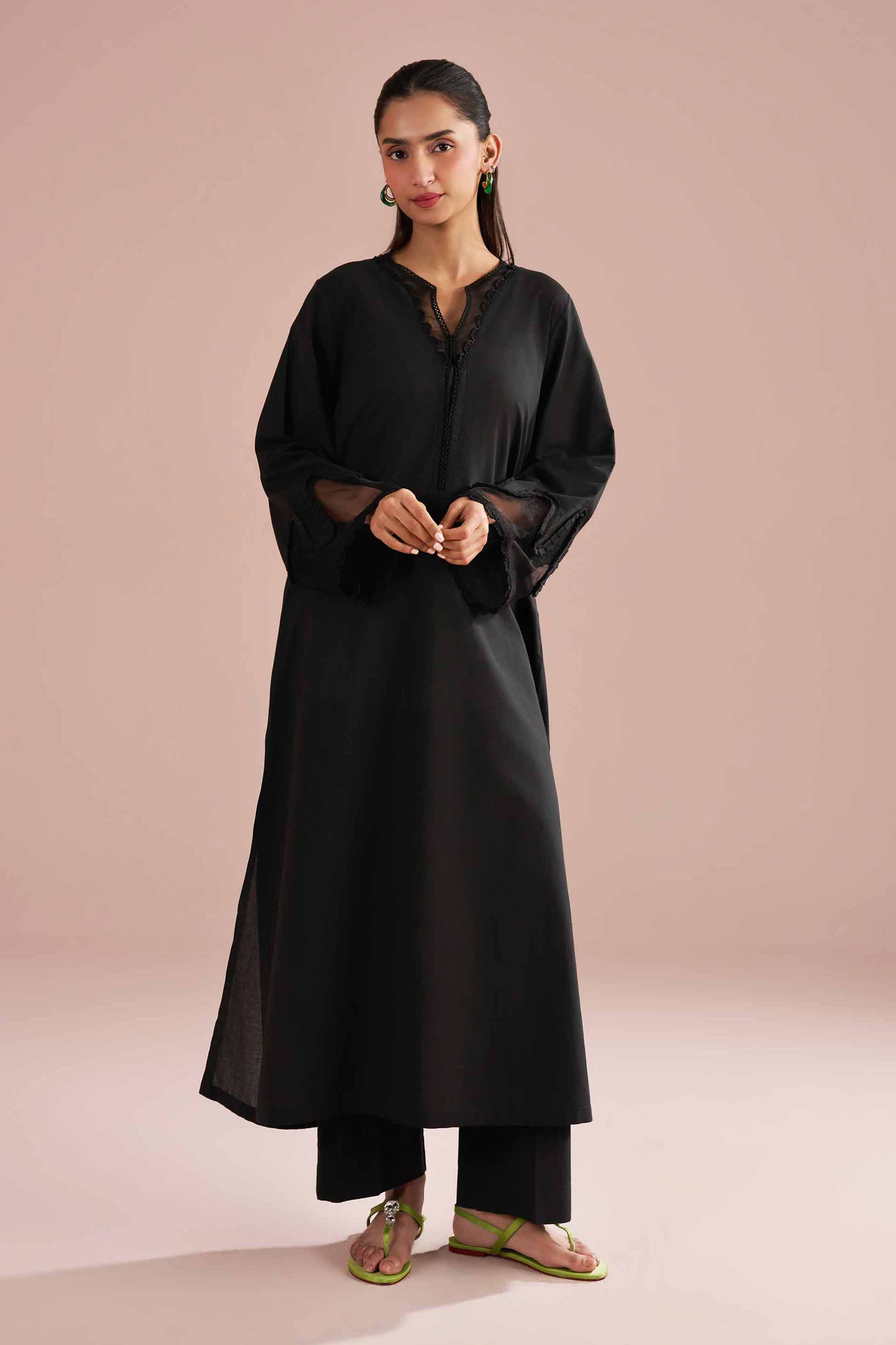 NishatUK - Black Solids Cambric 2-piece ready to wear Dress