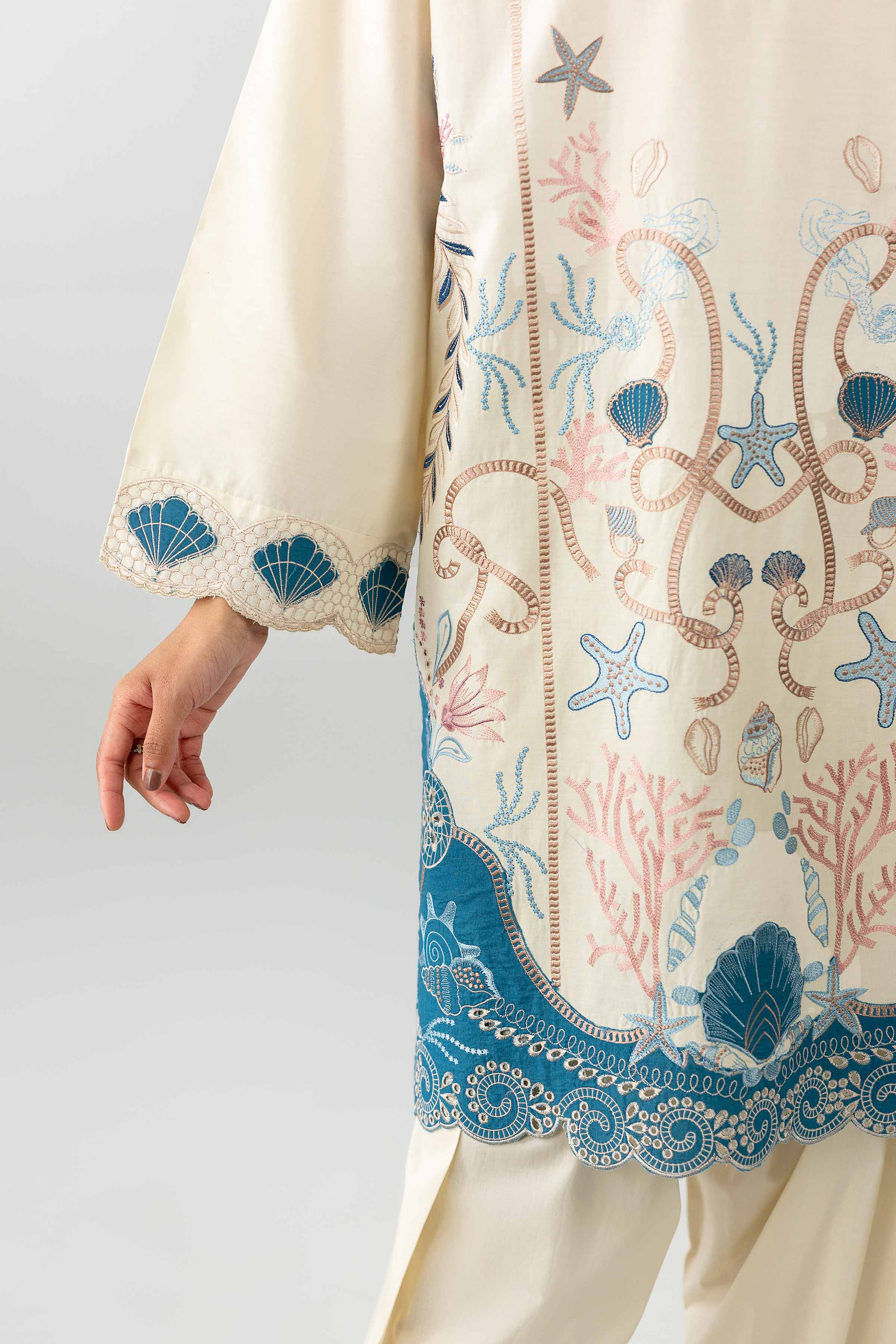 Nishat UK - Off White Embroidered Cambric 2 Pieces Ready To Wear Dress