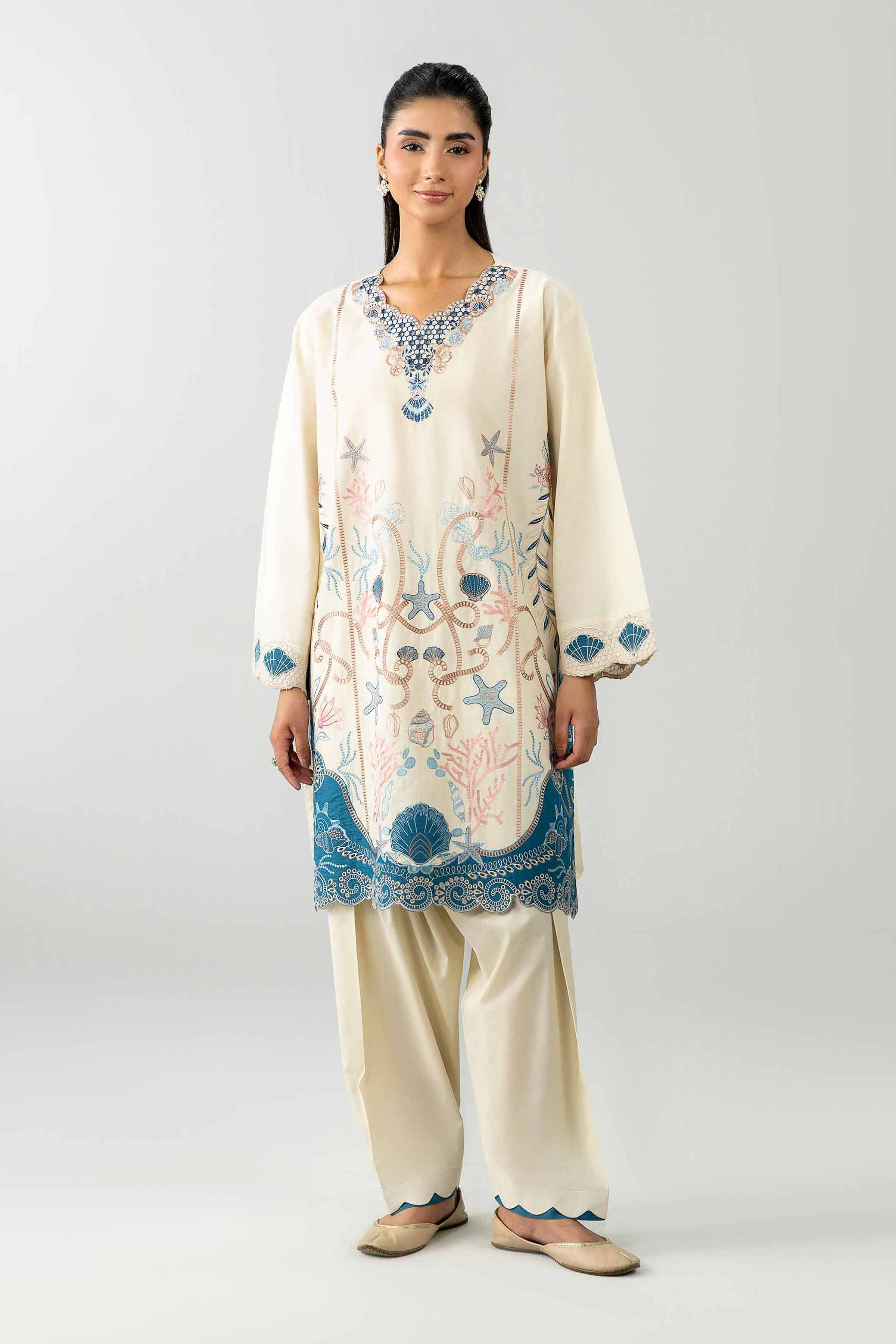 Nishat UK - Off White Embroidered Cambric 2 Pieces Ready To Wear Dress