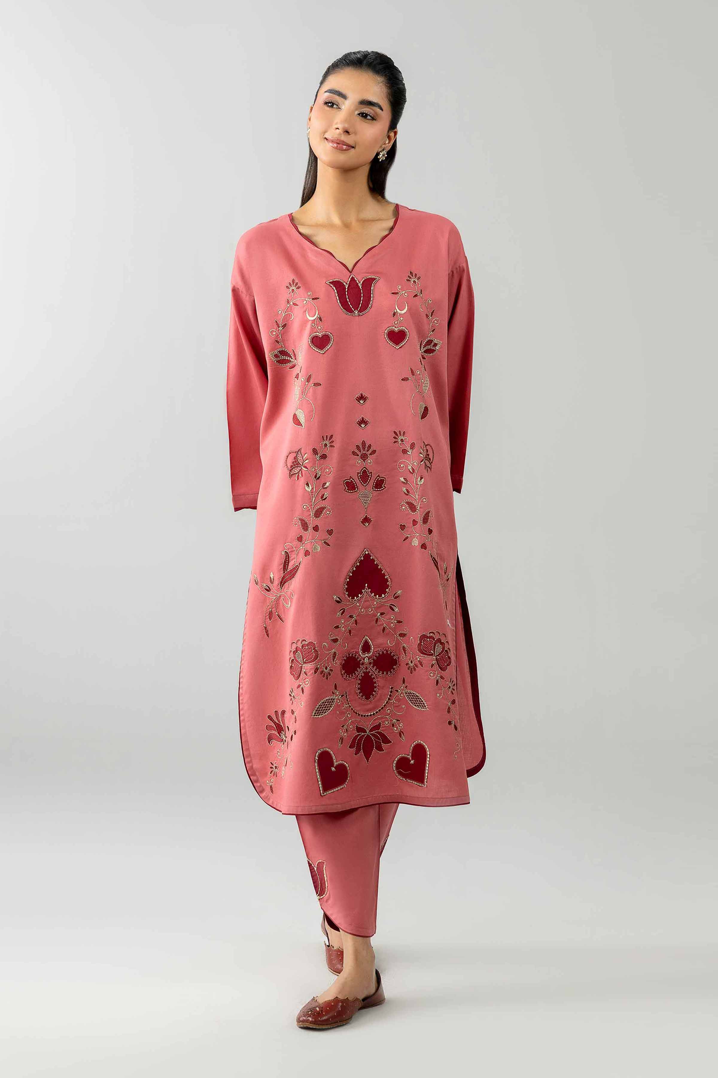 Nishat UK - Pink Embroidered Sateen 2 Pieces Ready To Wear Dress