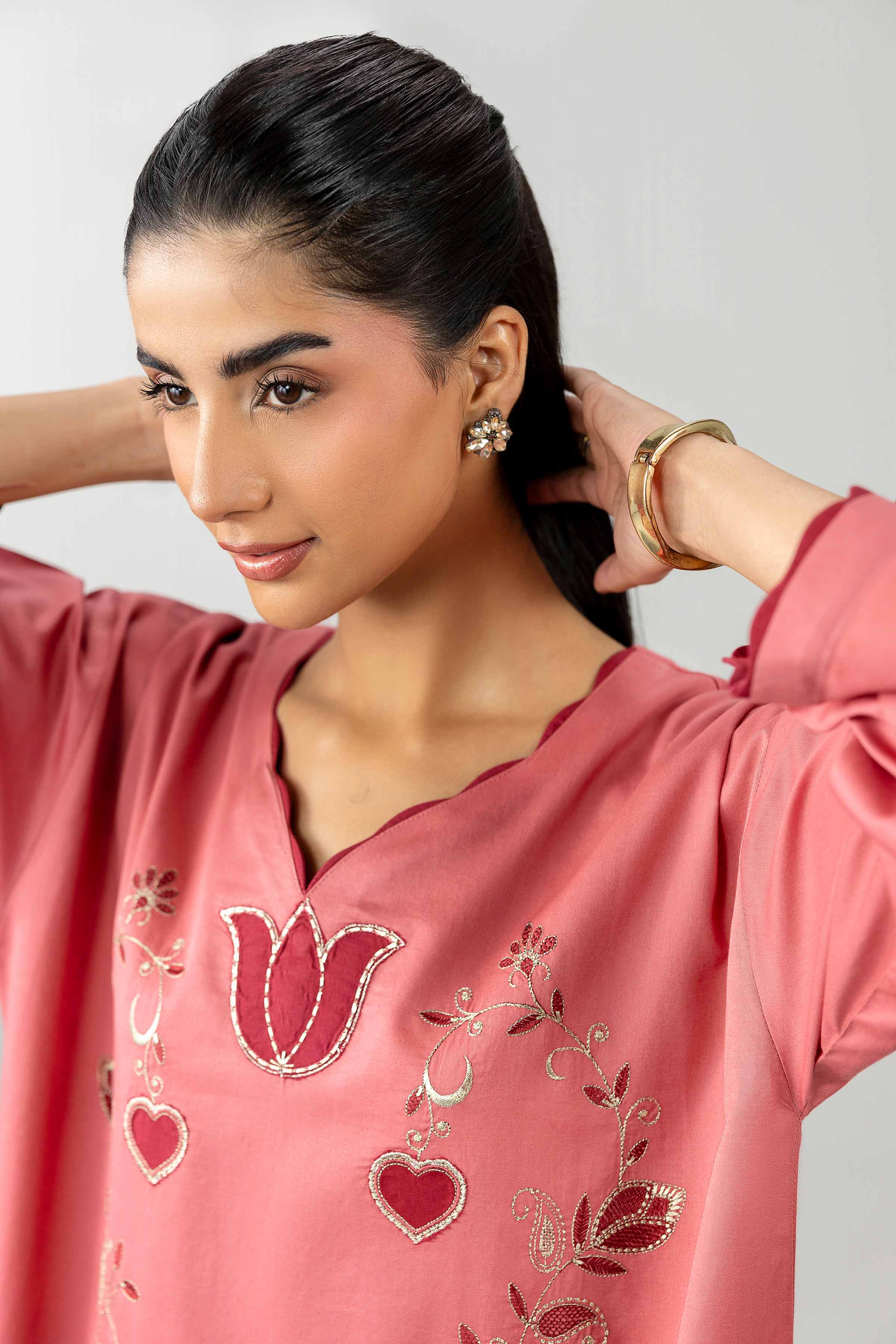 Nishat UK - Pink Embroidered Sateen 2 Pieces Ready To Wear Dress