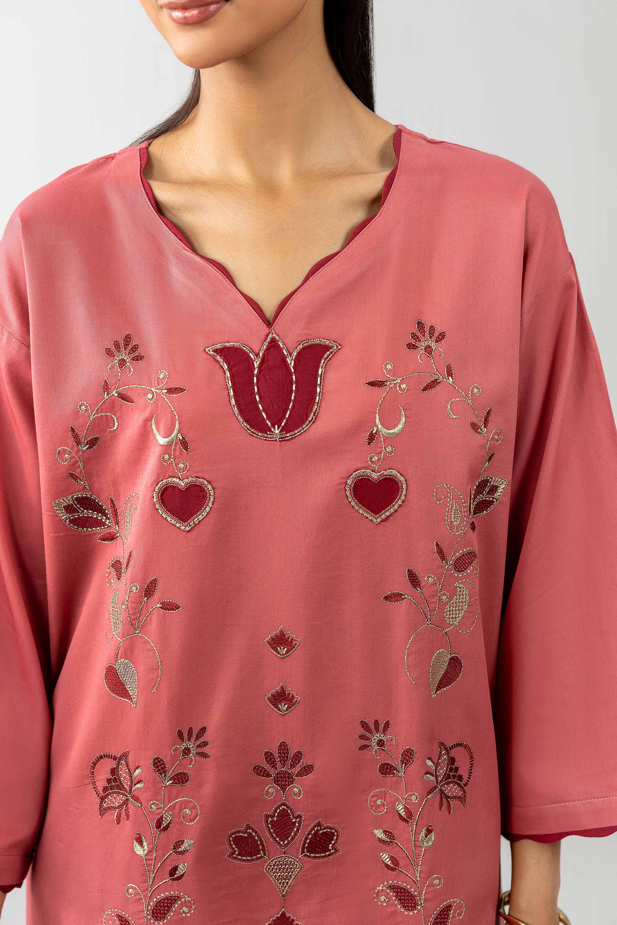 Nishat UK - Pink Embroidered Sateen 2 Pieces Ready To Wear Dress