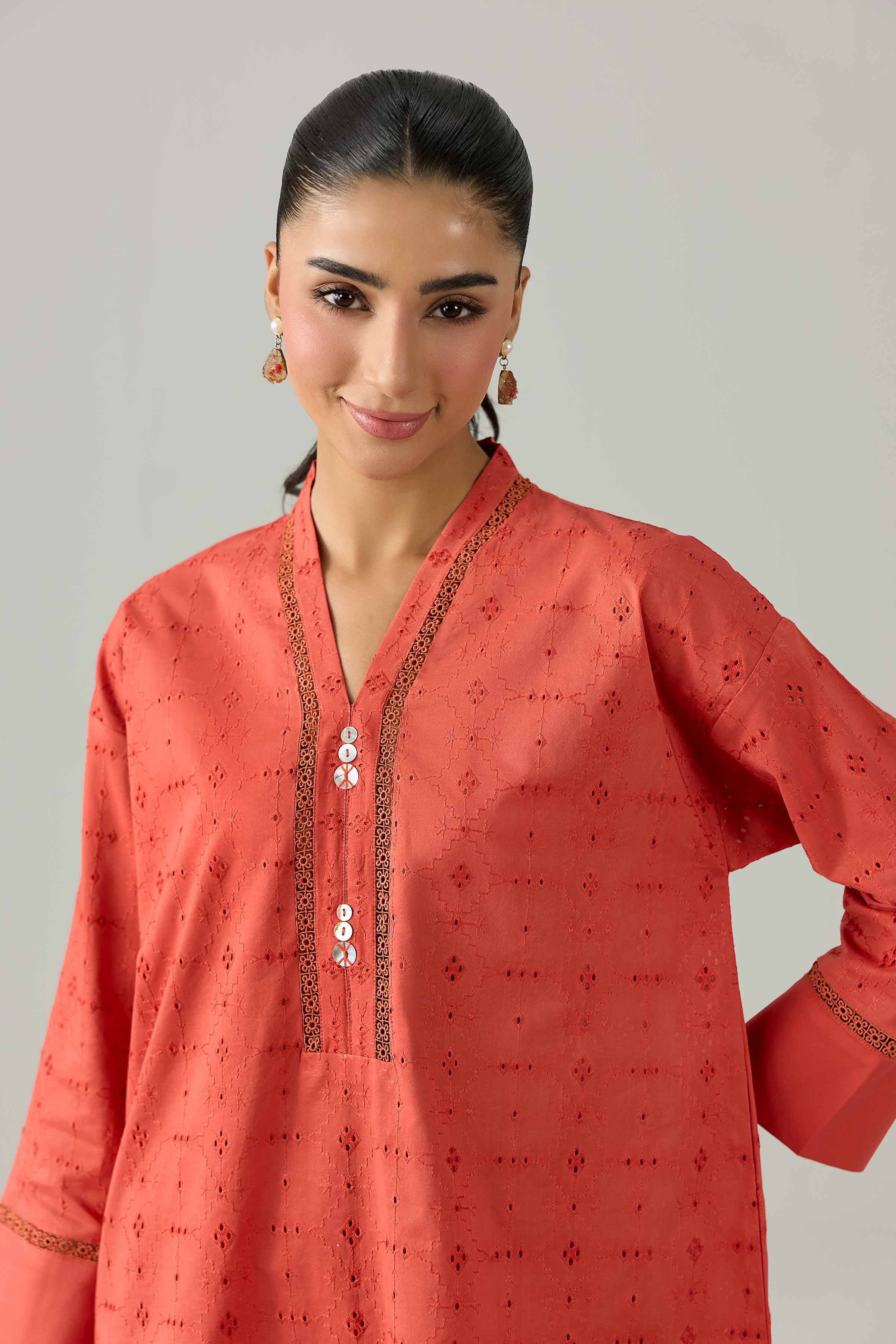 Nishat UK - Orange Embroidered Chicken Kari 2 Piece ready to wear Dress