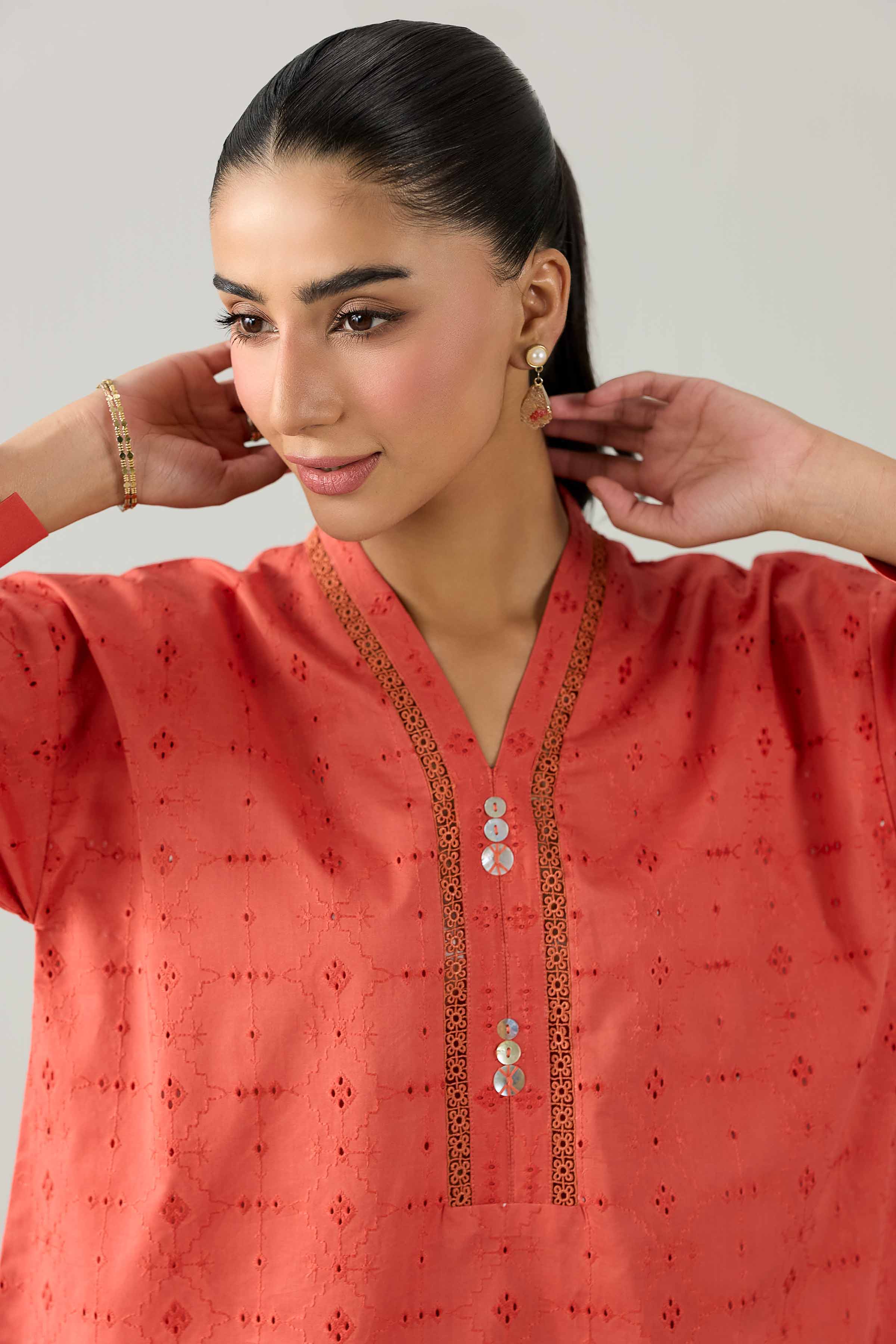 Nishat UK - Orange Embroidered Chicken Kari 2 Piece ready to wear Dress