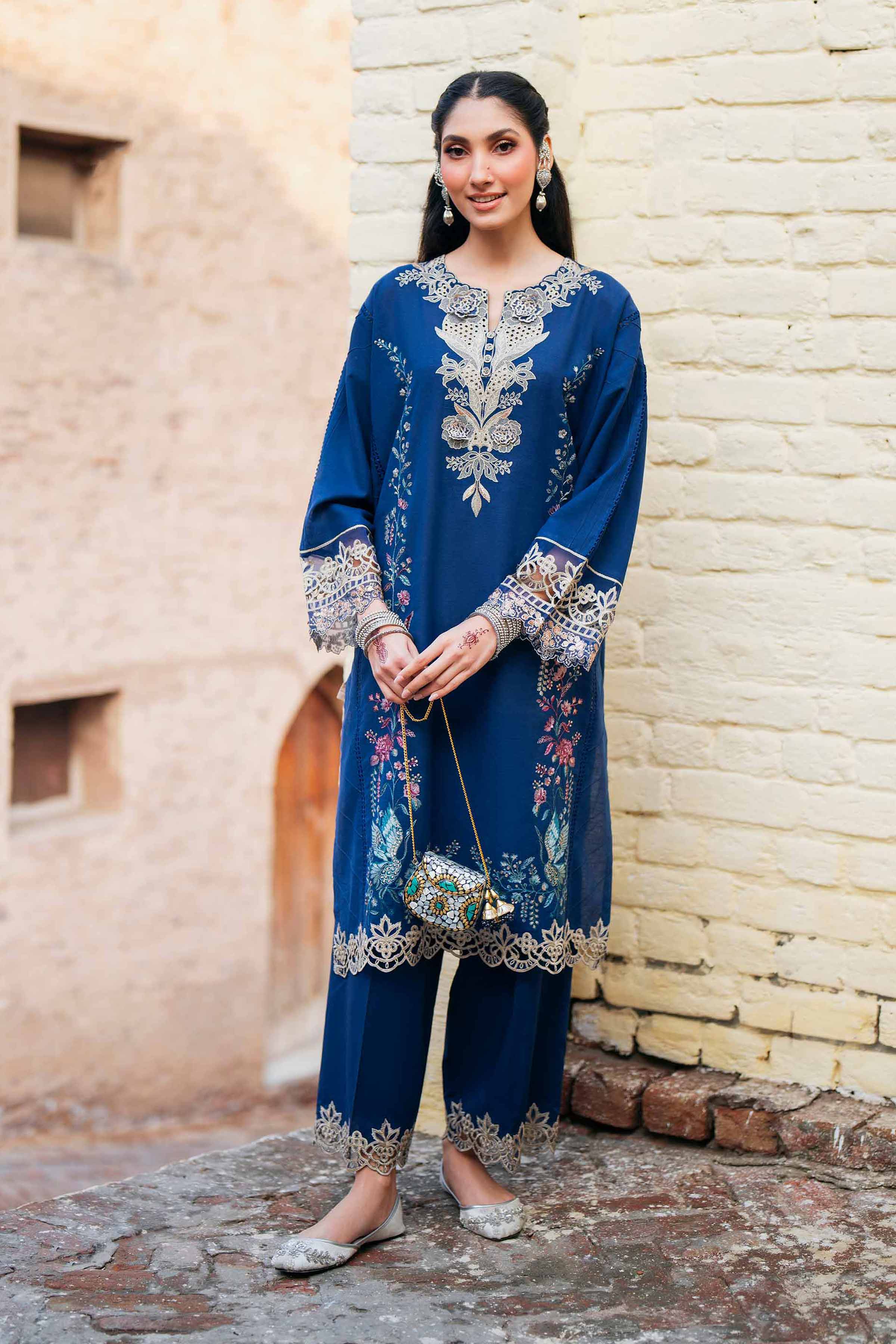 NishatUK - Blue Embroidered Linen 2-piece ready to wear Dress