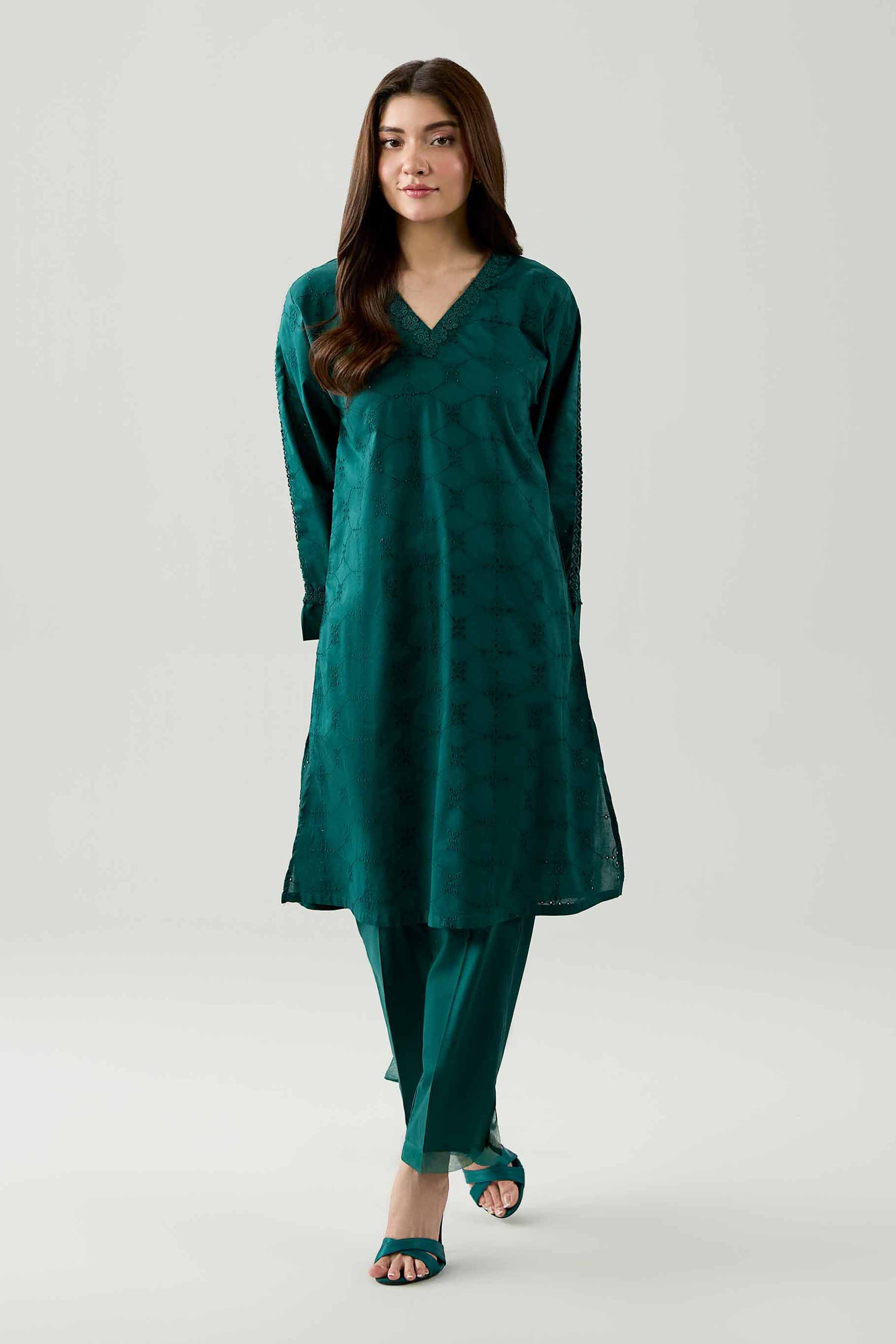 Nishat UK - Green Embroidered Chicken Kari 2 Piece ready to wear Dress