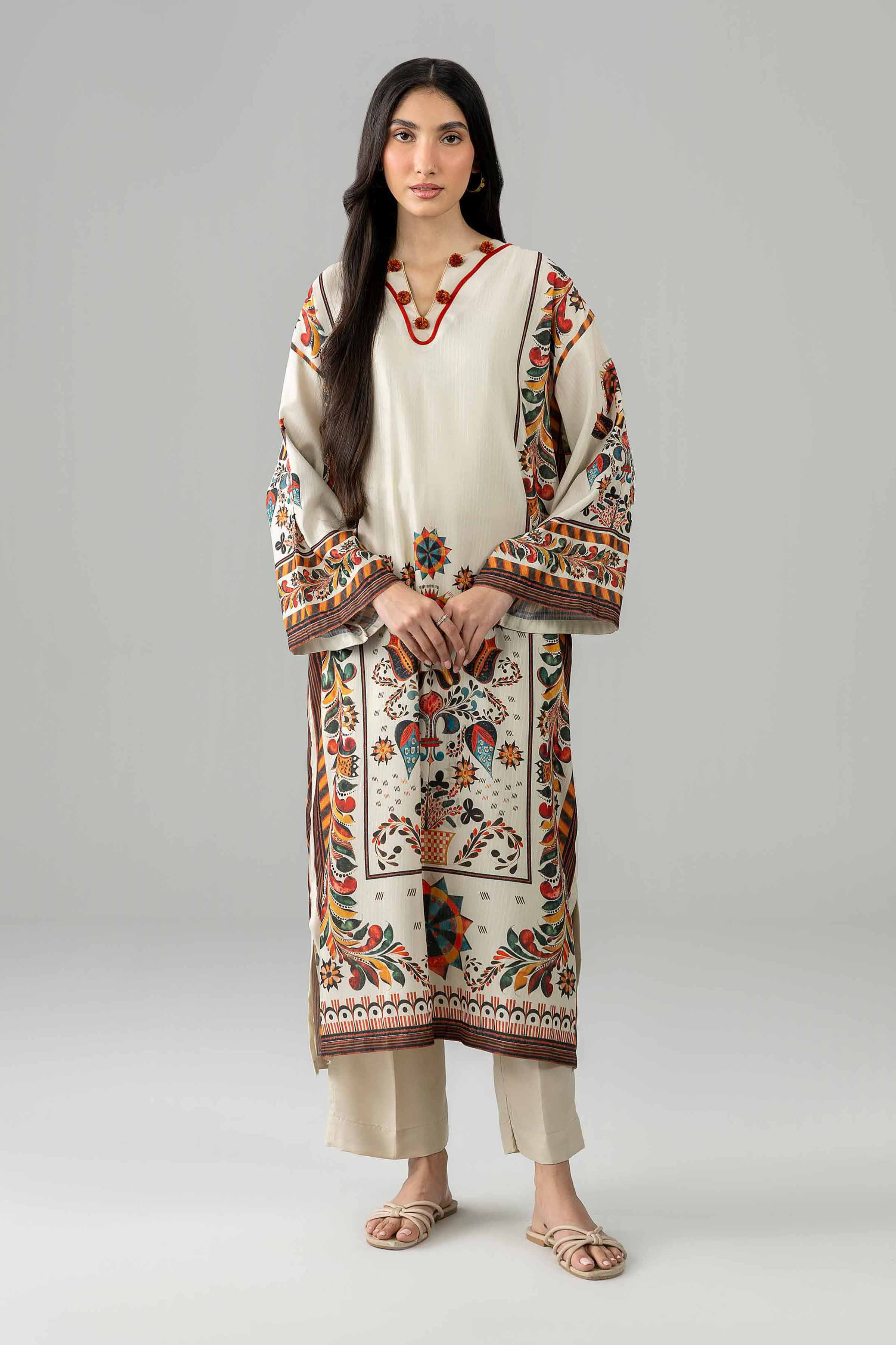 Nishat UK - Beige Printed Linen 2 Piece ready to wear Dress