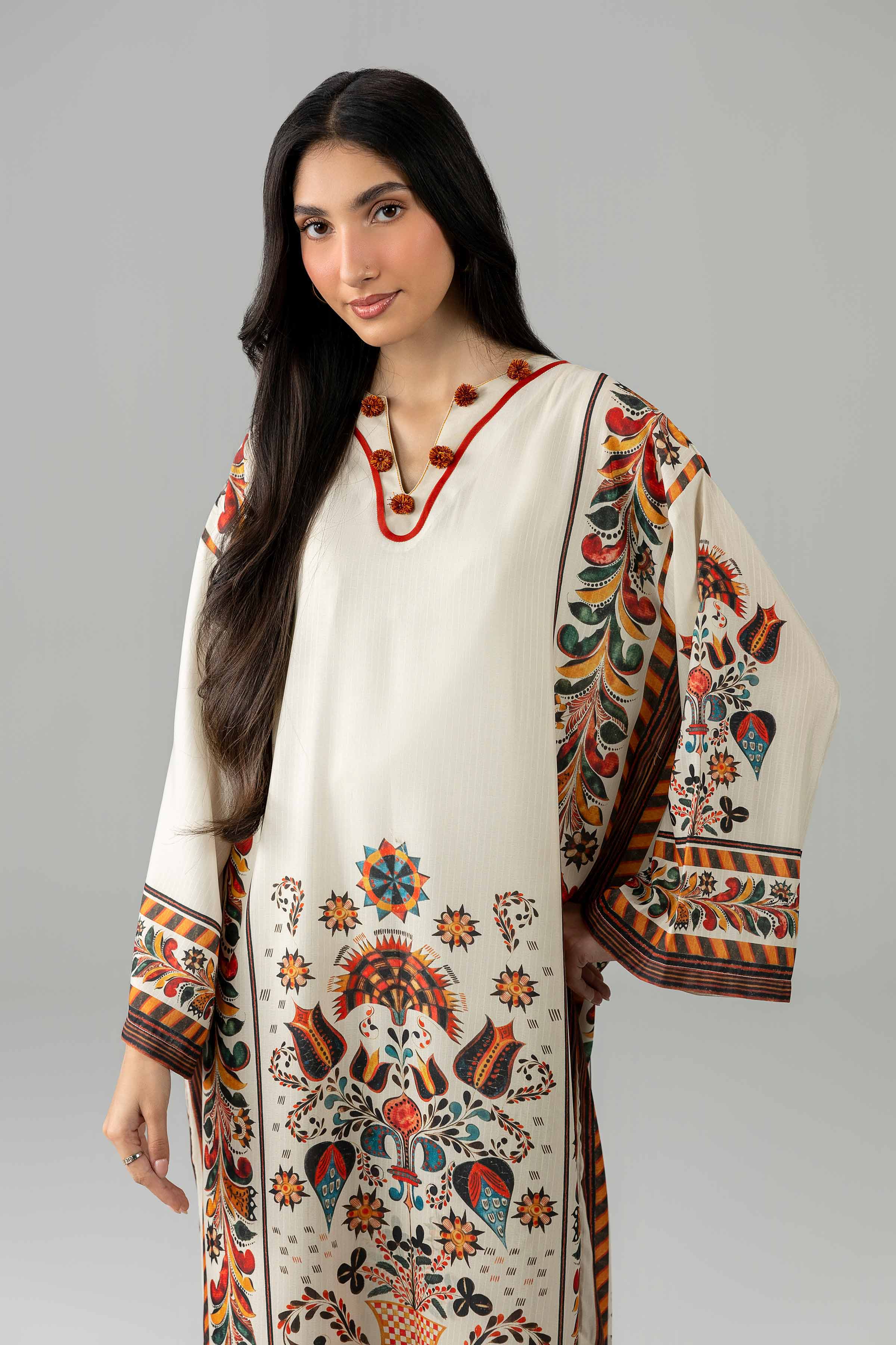 Nishat UK - Beige Printed Linen 2 Piece ready to wear Dress
