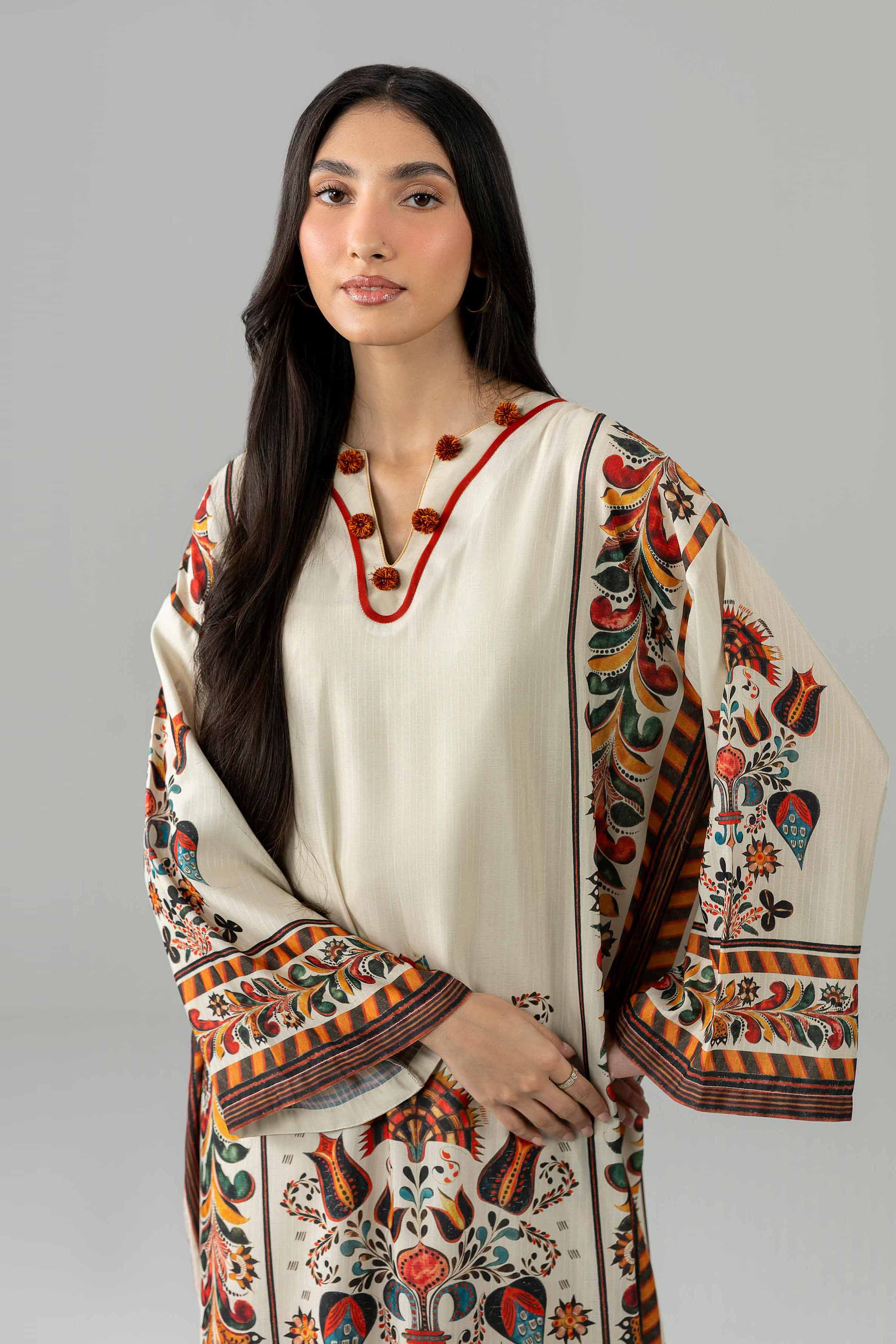 Nishat UK - Beige Printed Linen 2 Piece ready to wear Dress