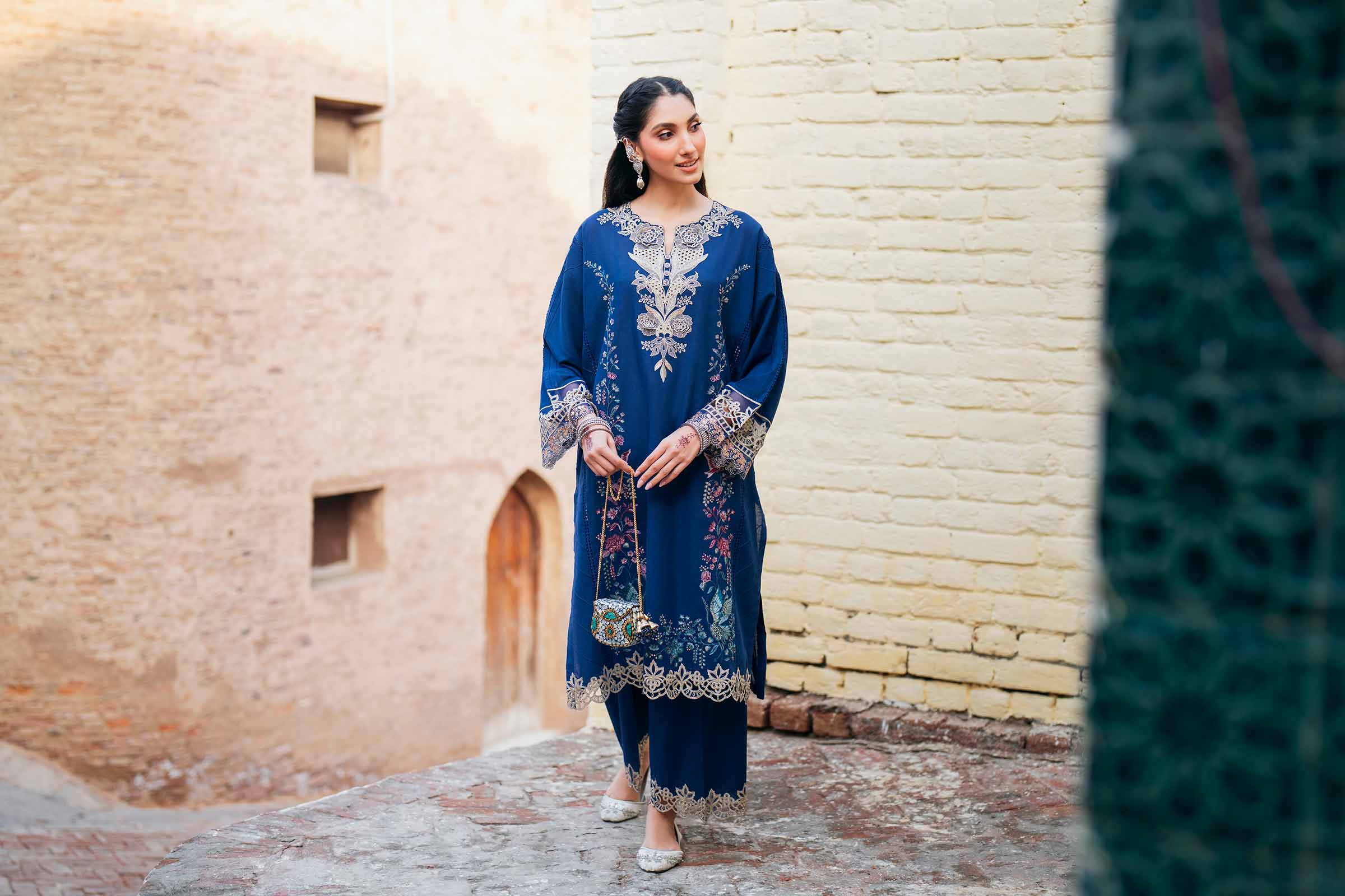NishatUK - Blue Embroidered Linen 2-piece ready to wear Dress