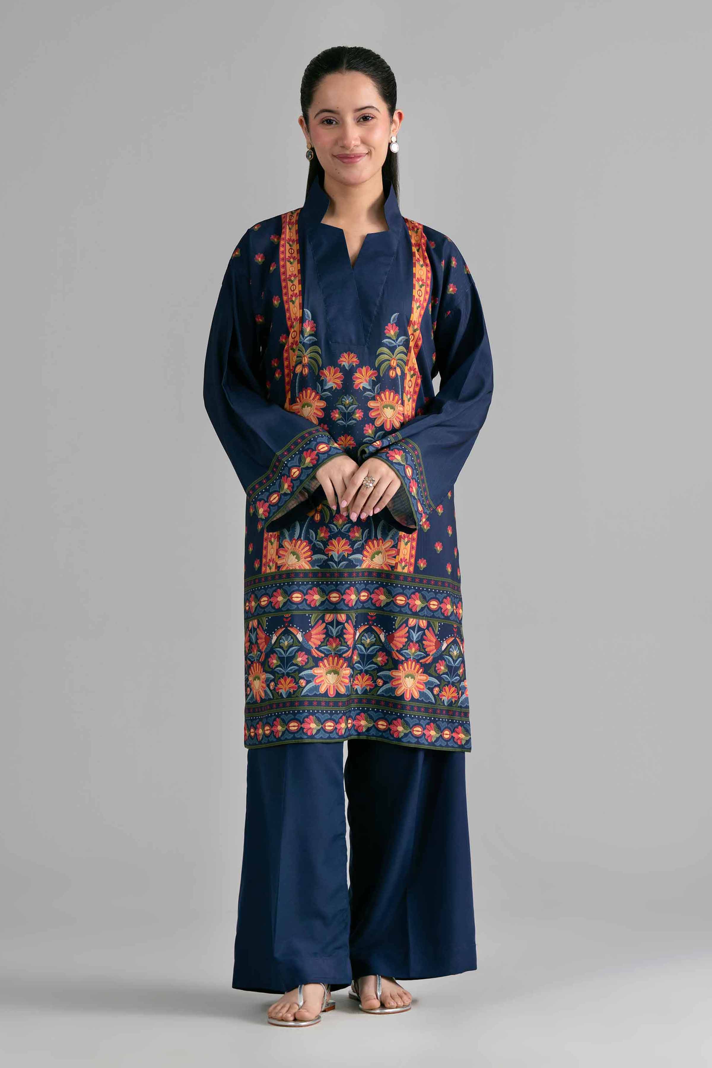 Nishat UK - Blue Printed Linen 2-piece ready to wear Dress