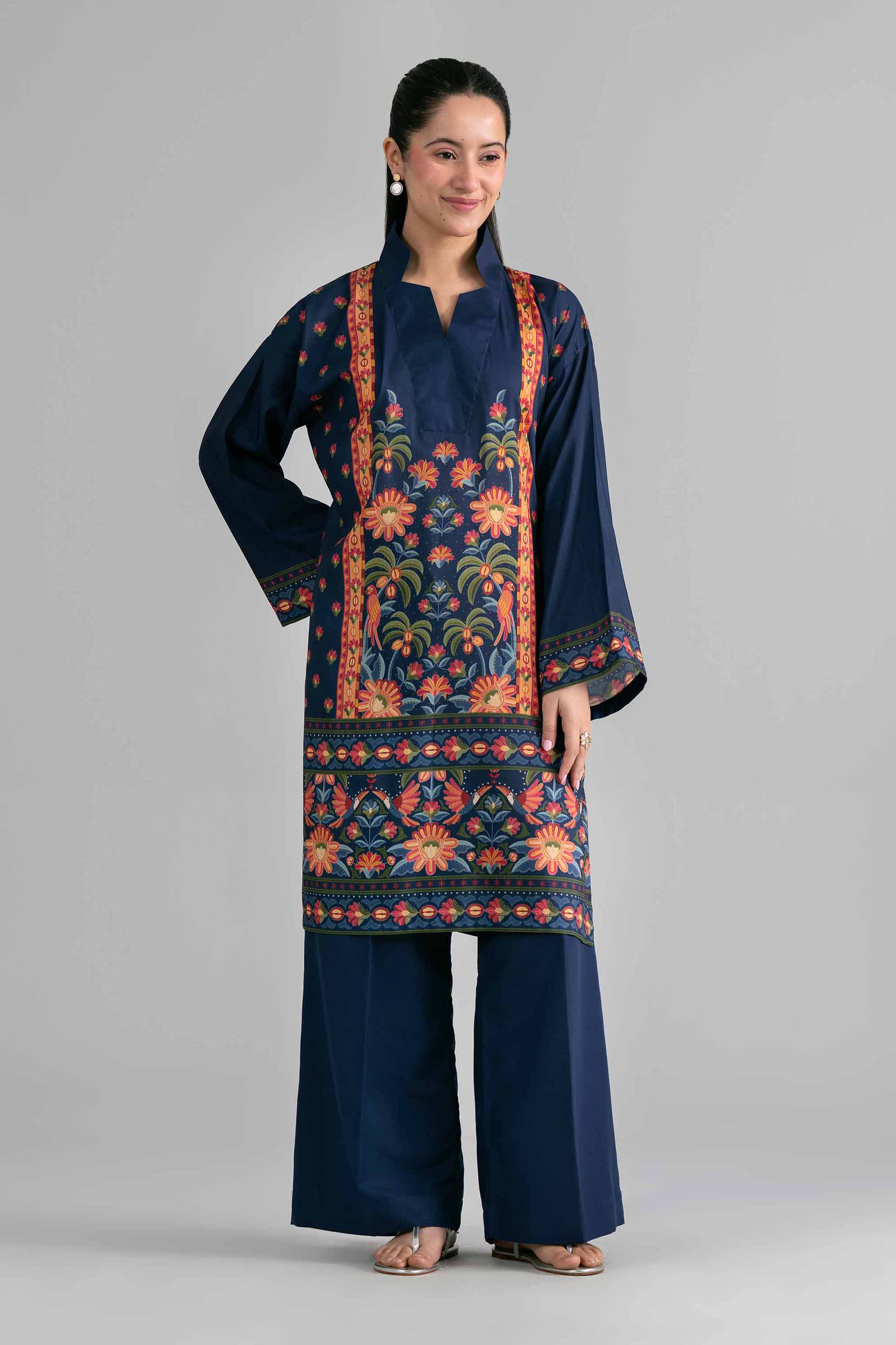 Nishat UK - Blue Printed Linen 2-piece ready to wear Dress