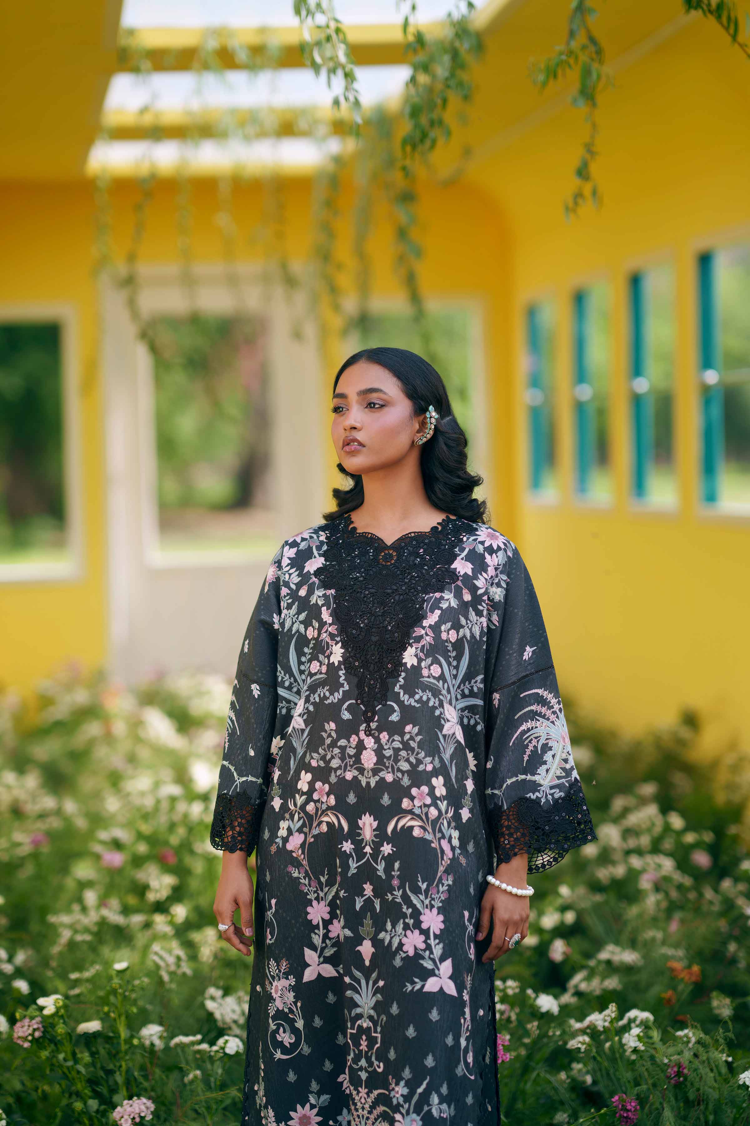 Nishat UK - Black Embroidered Fancy Base 2 Pieces Ready To Wear Dress