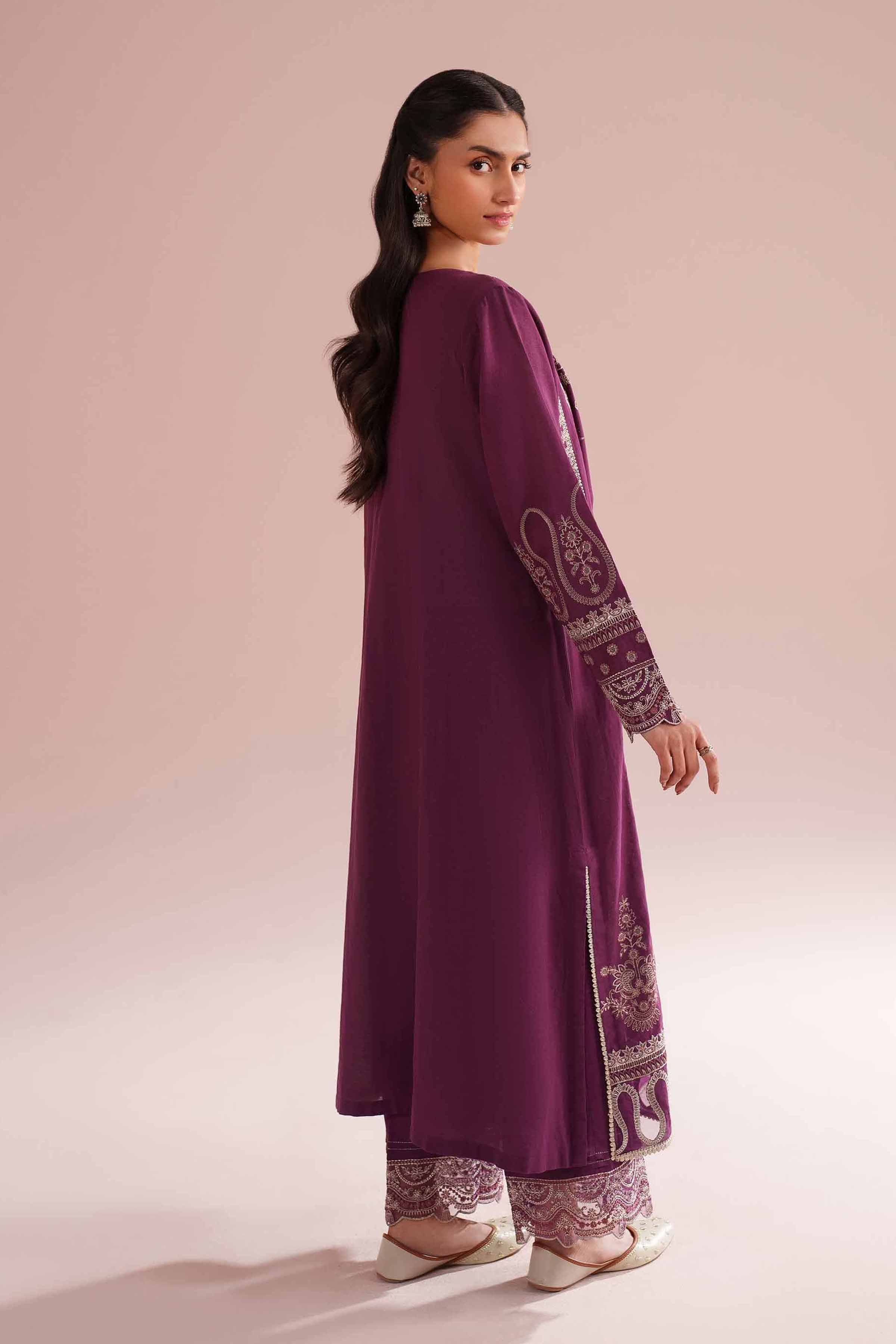 NishatUK - Purple Embroidered Linen 2-piece ready to wear Dress