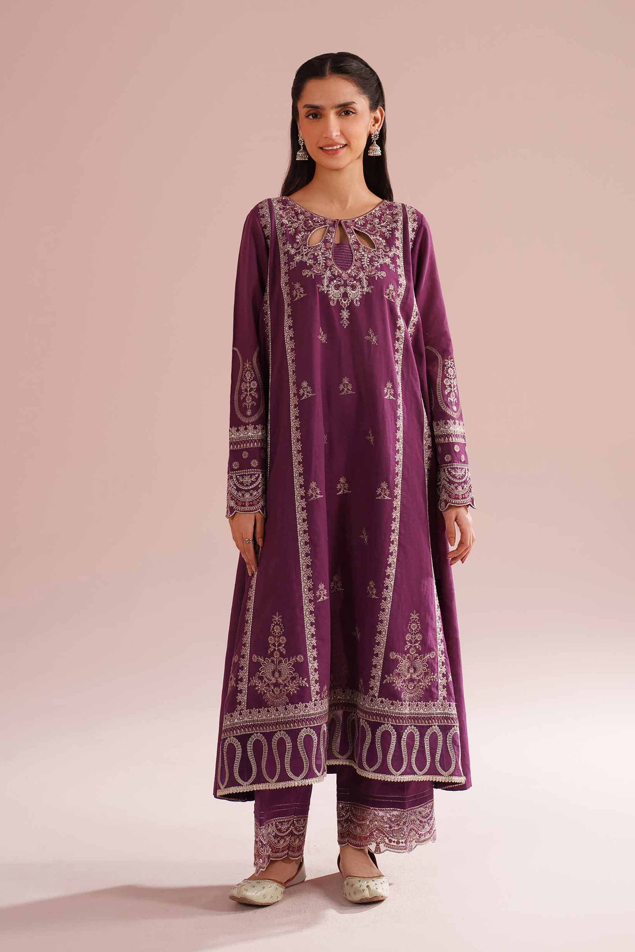 NishatUK - Purple Embroidered Linen 2-piece ready to wear Dress