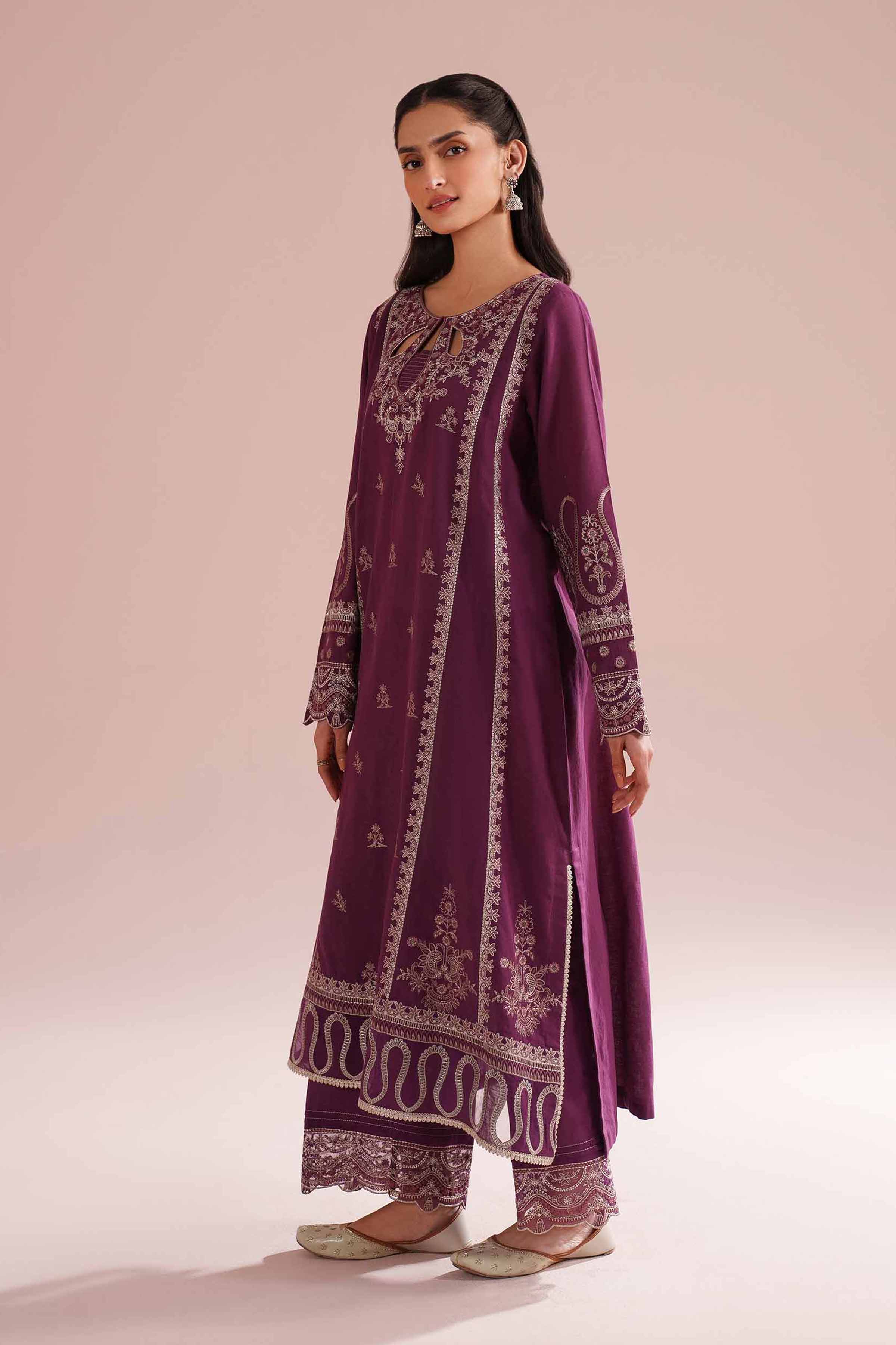NishatUK - Purple Embroidered Linen 2-piece ready to wear Dress