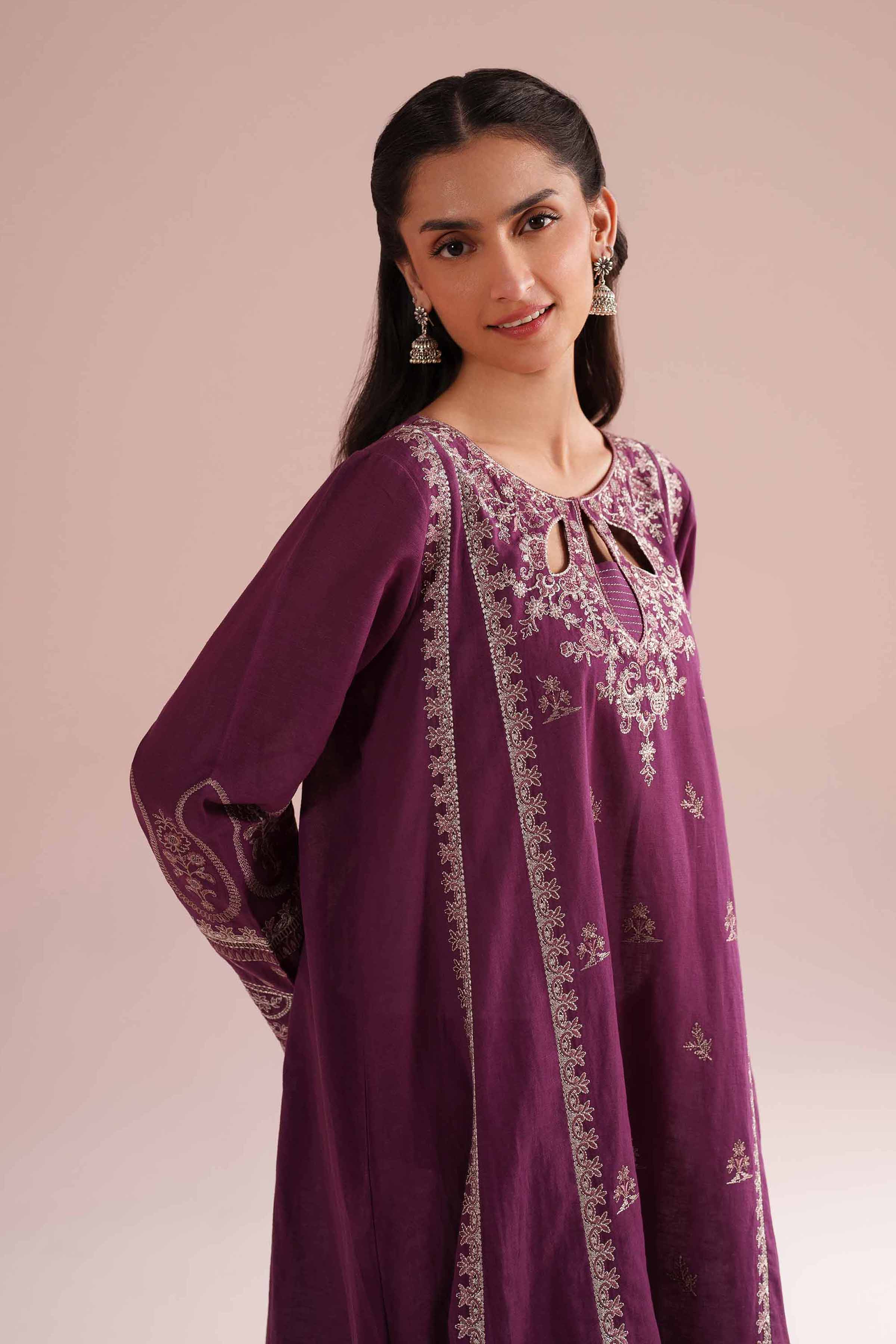 NishatUK - Purple Embroidered Linen 2-piece ready to wear Dress