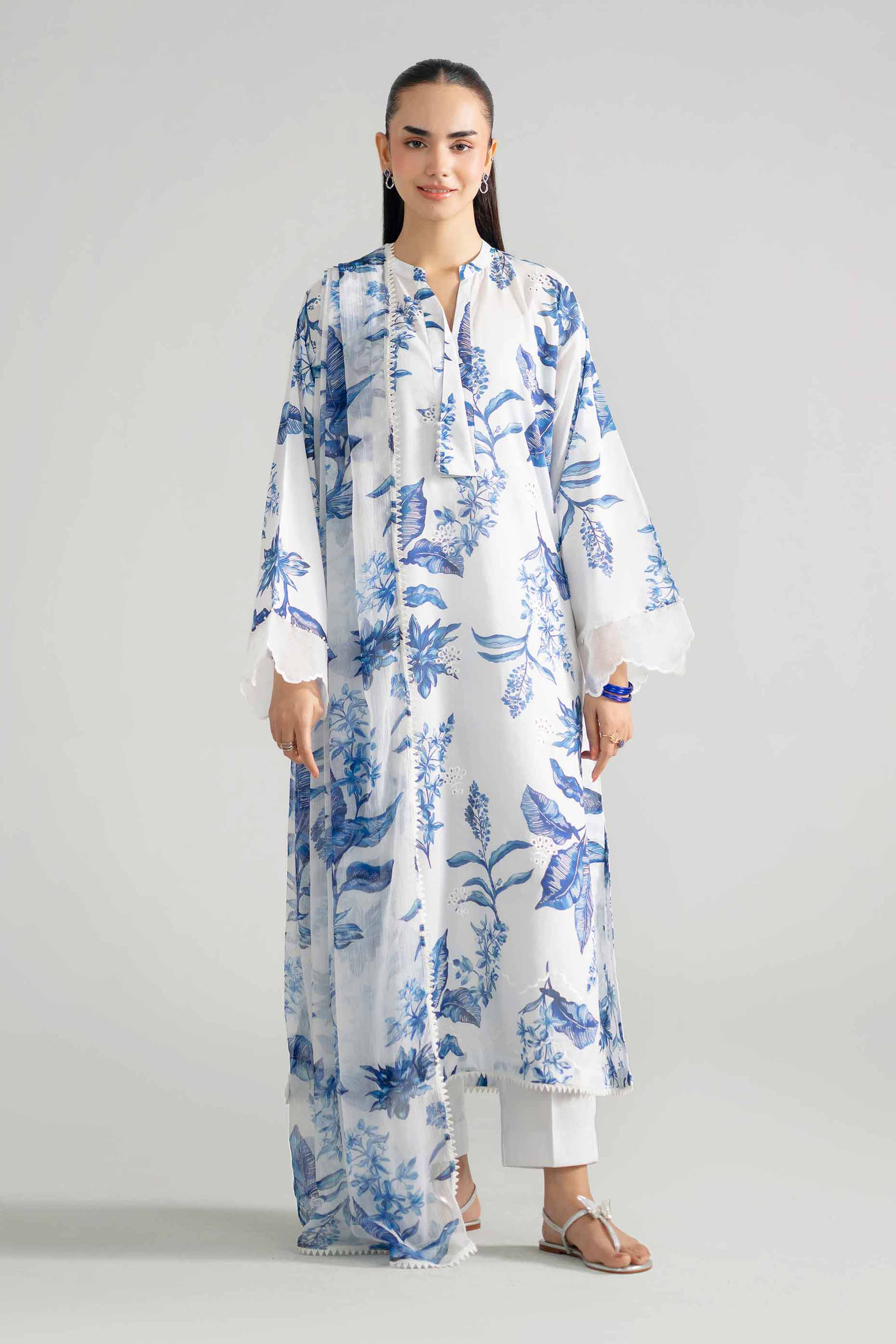 Nishat UK - White Embroidered Lawn 3-piece ready to wear Suit