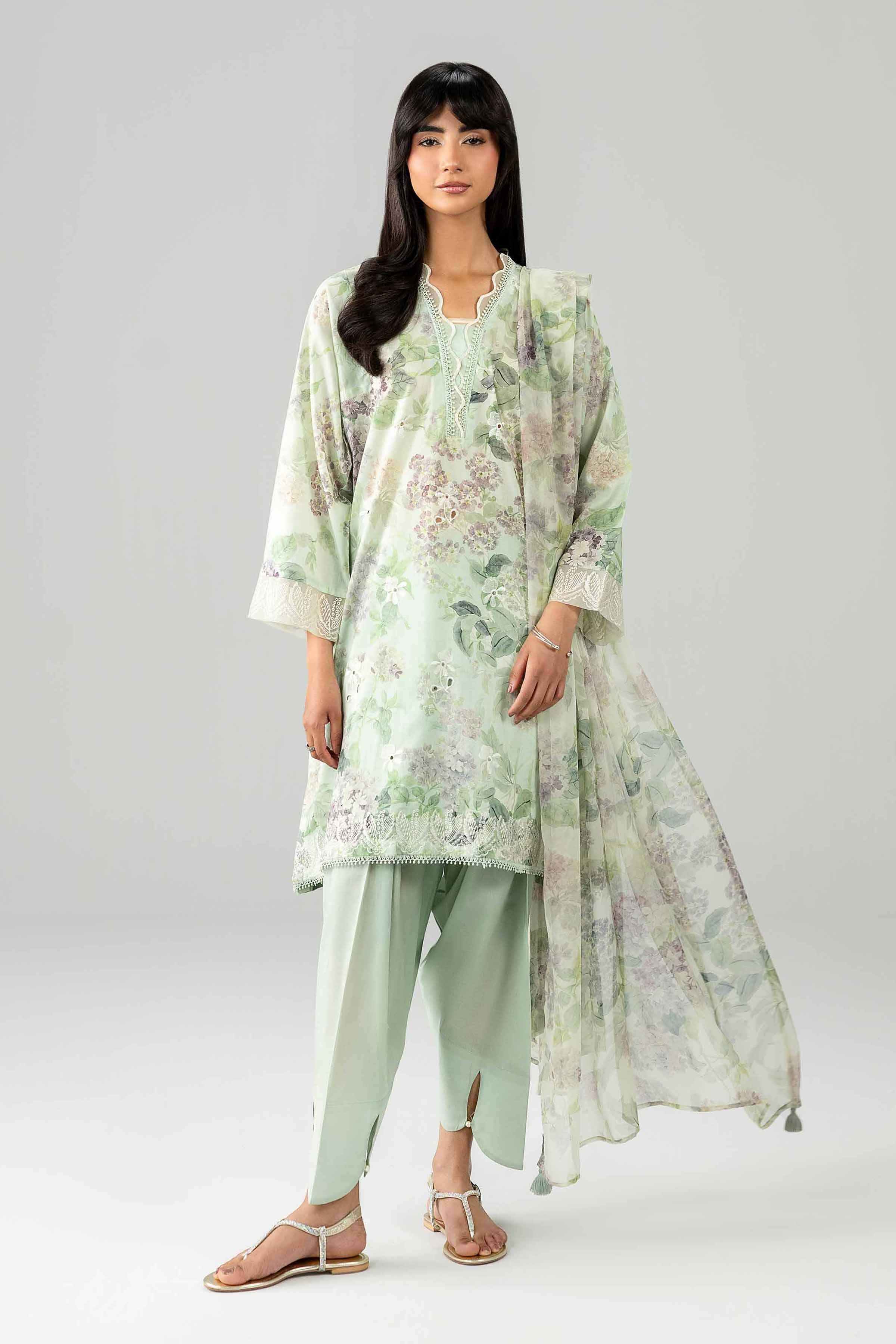 Nishat UK - Green Embroidered Lawn 3-piece ready to wear Suit