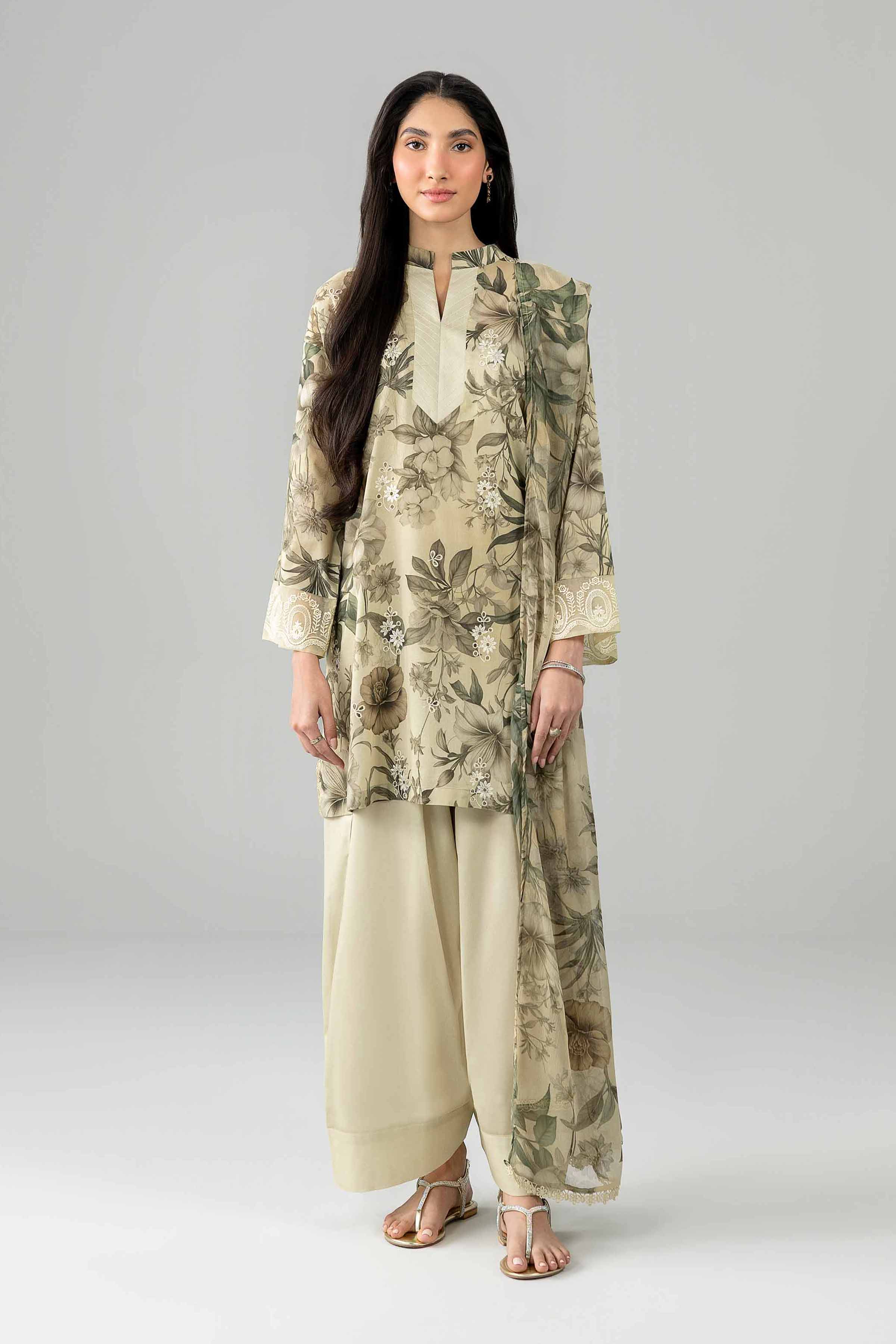 Nishat UK - Beige Embroidered Lawn 3-piece ready to wear Suit