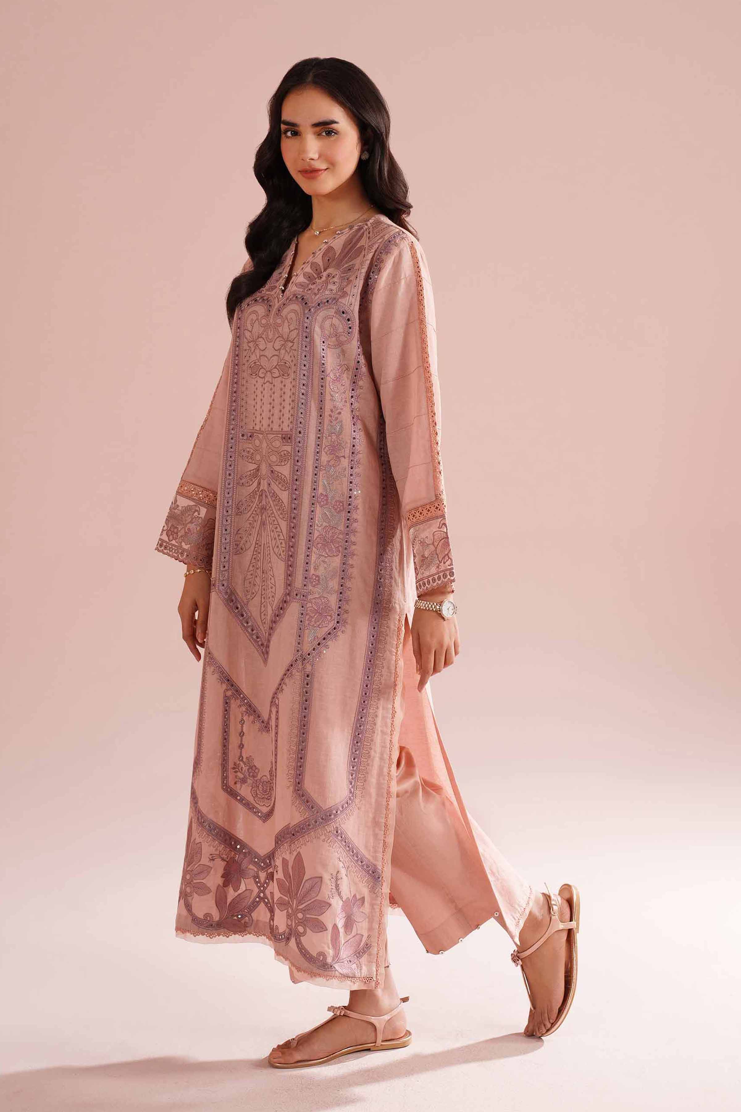 NishatUK - Pink Embroidered Linen 2-piece ready to wear Dress