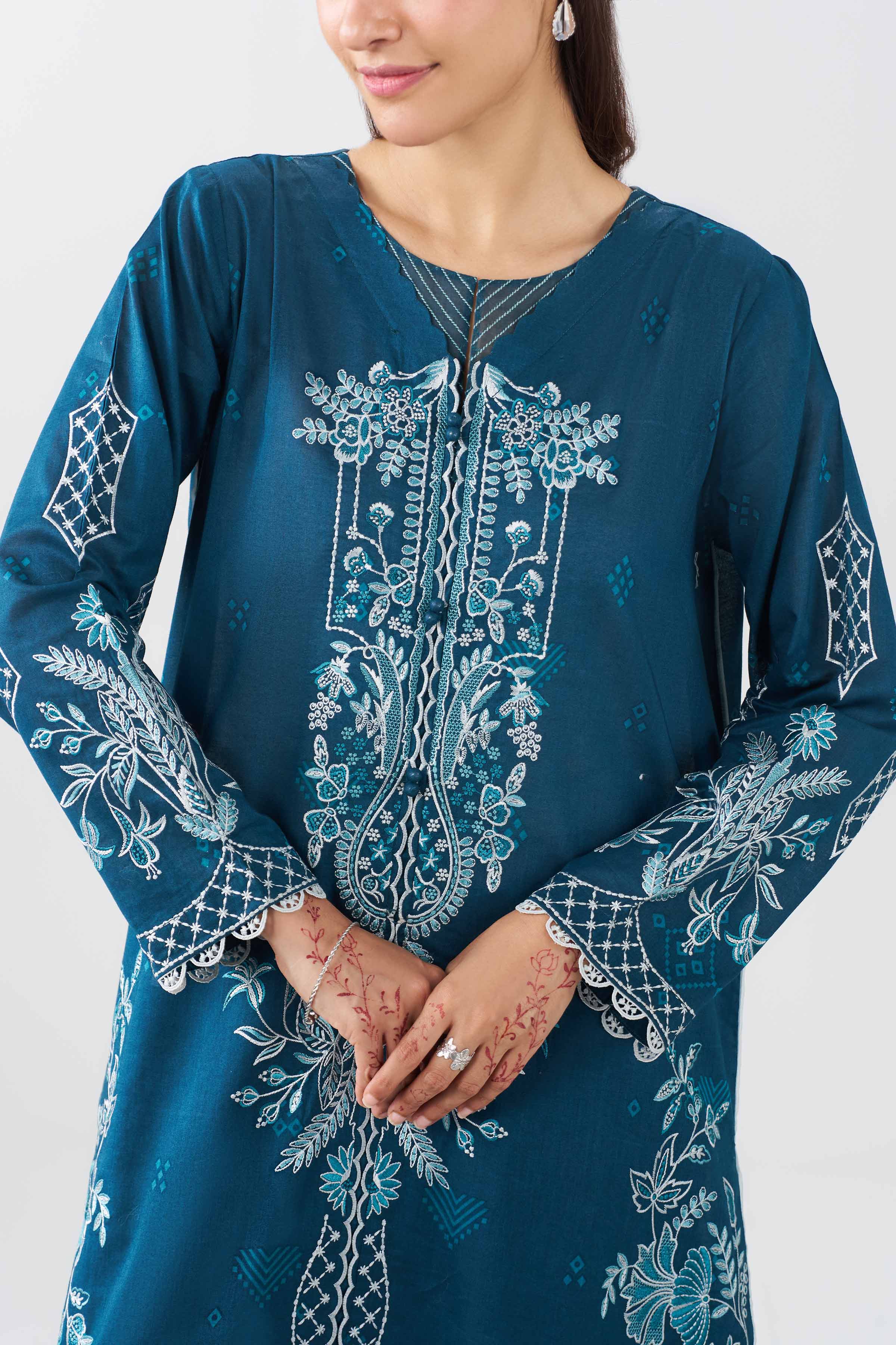 Nishat UK - Blue Embroidered Lawn 3 Pieces ready to wear Suit