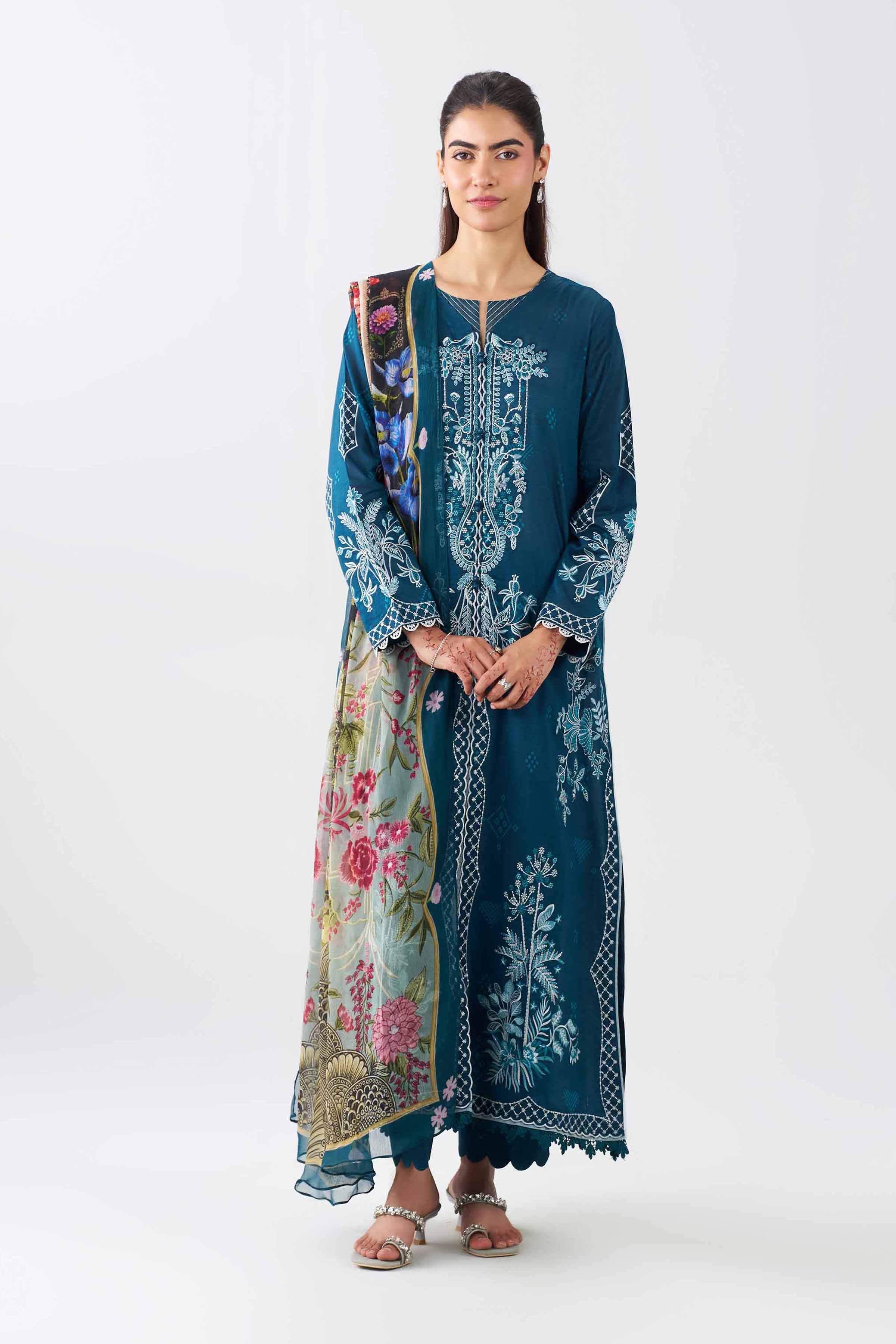 Nishat UK - Blue Embroidered Lawn 3 Pieces ready to wear Suit
