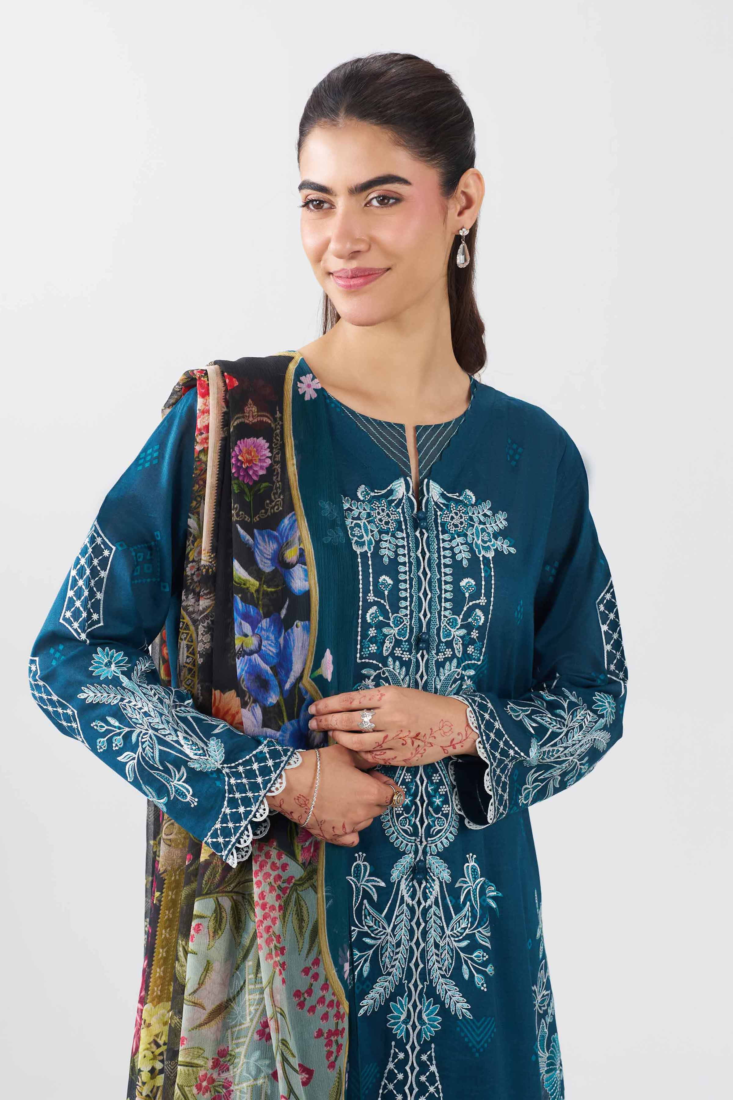 Nishat UK - Blue Embroidered Lawn 3 Pieces ready to wear Suit