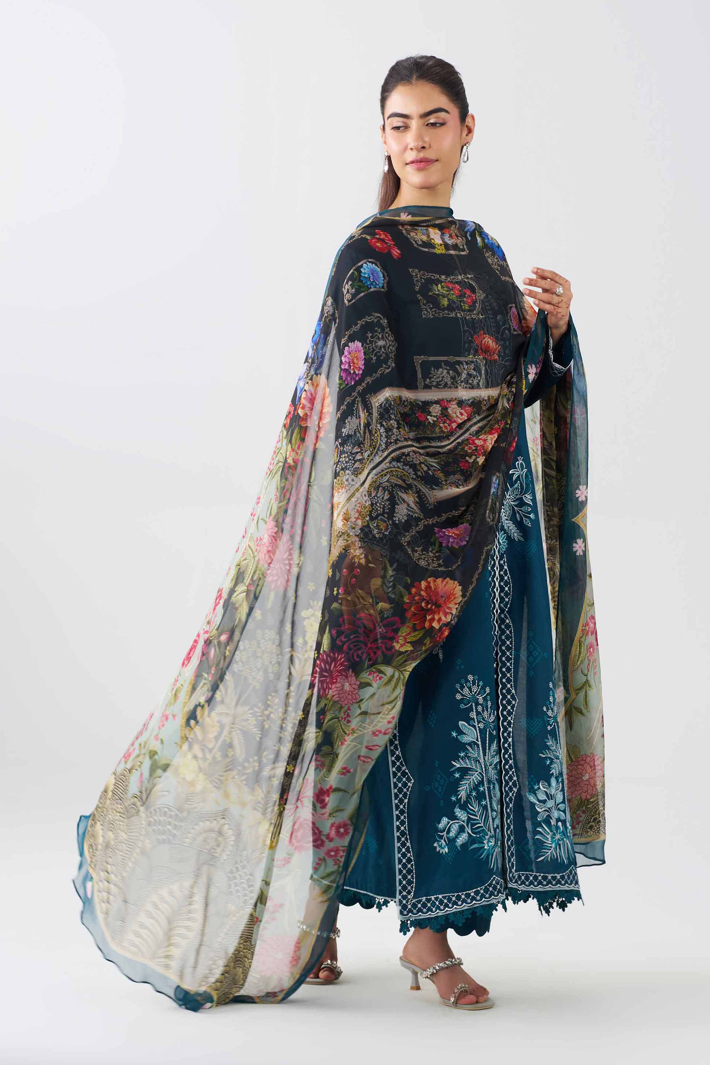 Nishat UK - Blue Embroidered Lawn 3 Pieces ready to wear Suit
