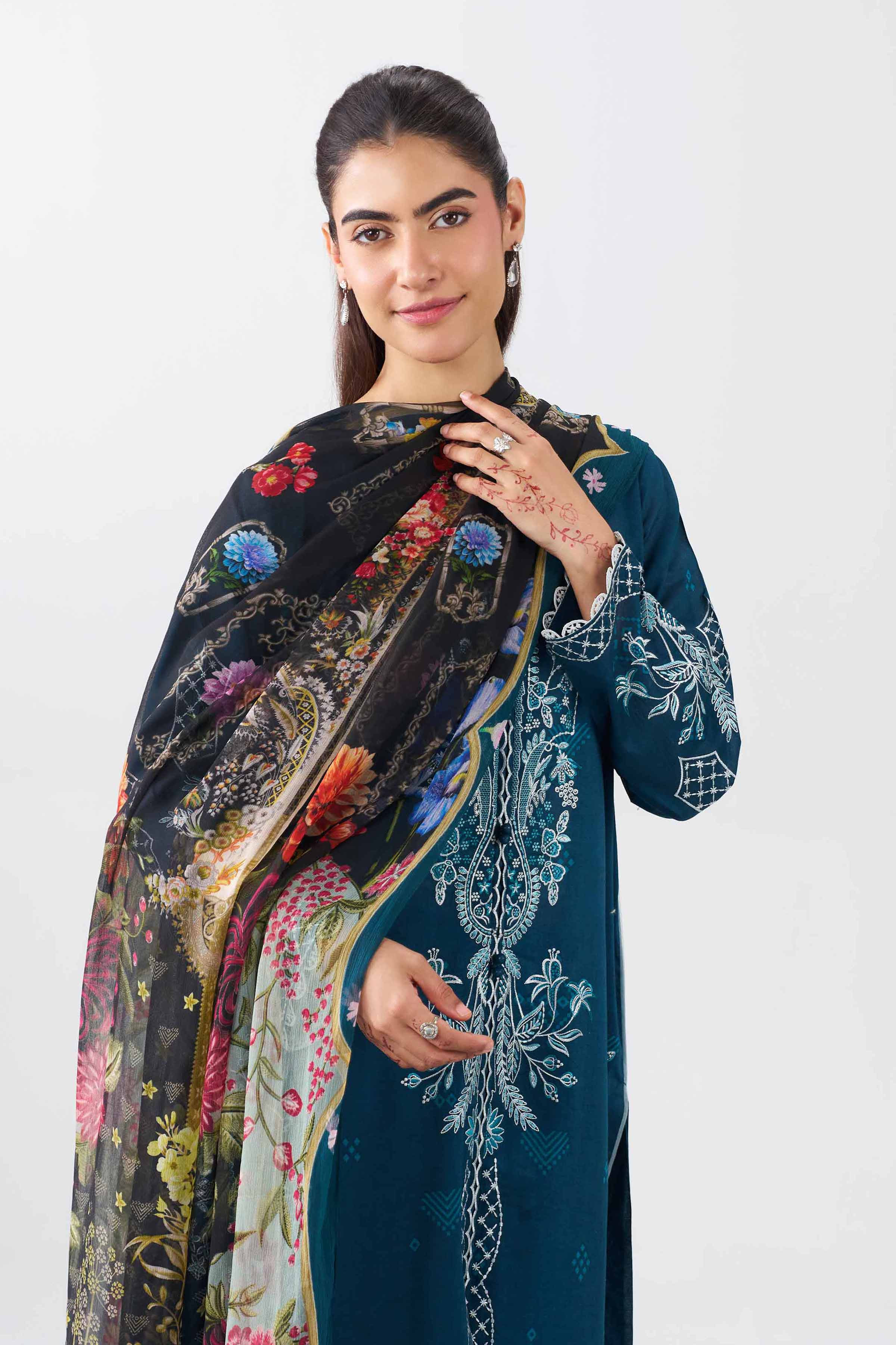 Nishat UK - Blue Embroidered Lawn 3 Pieces ready to wear Suit