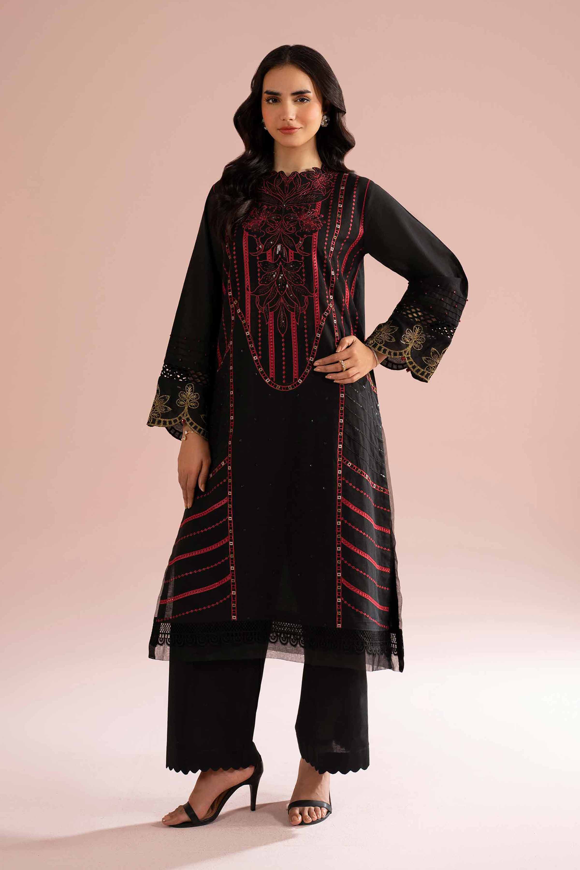 NishatUK - Black Embroidered Linen 2-piece ready to wear Dress