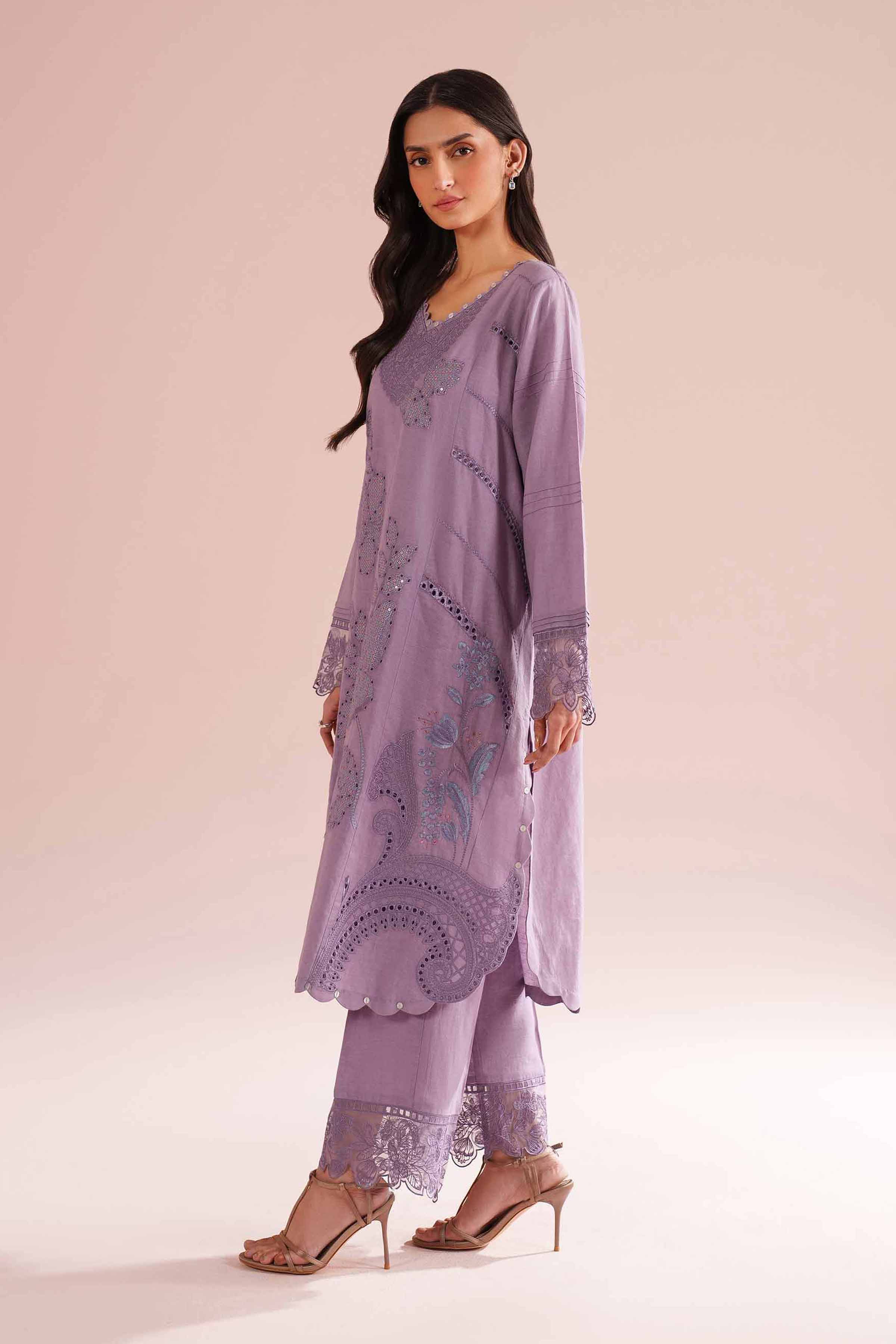 NishatUK - Purple Embroidered Linen 2-piece ready to wear Dress