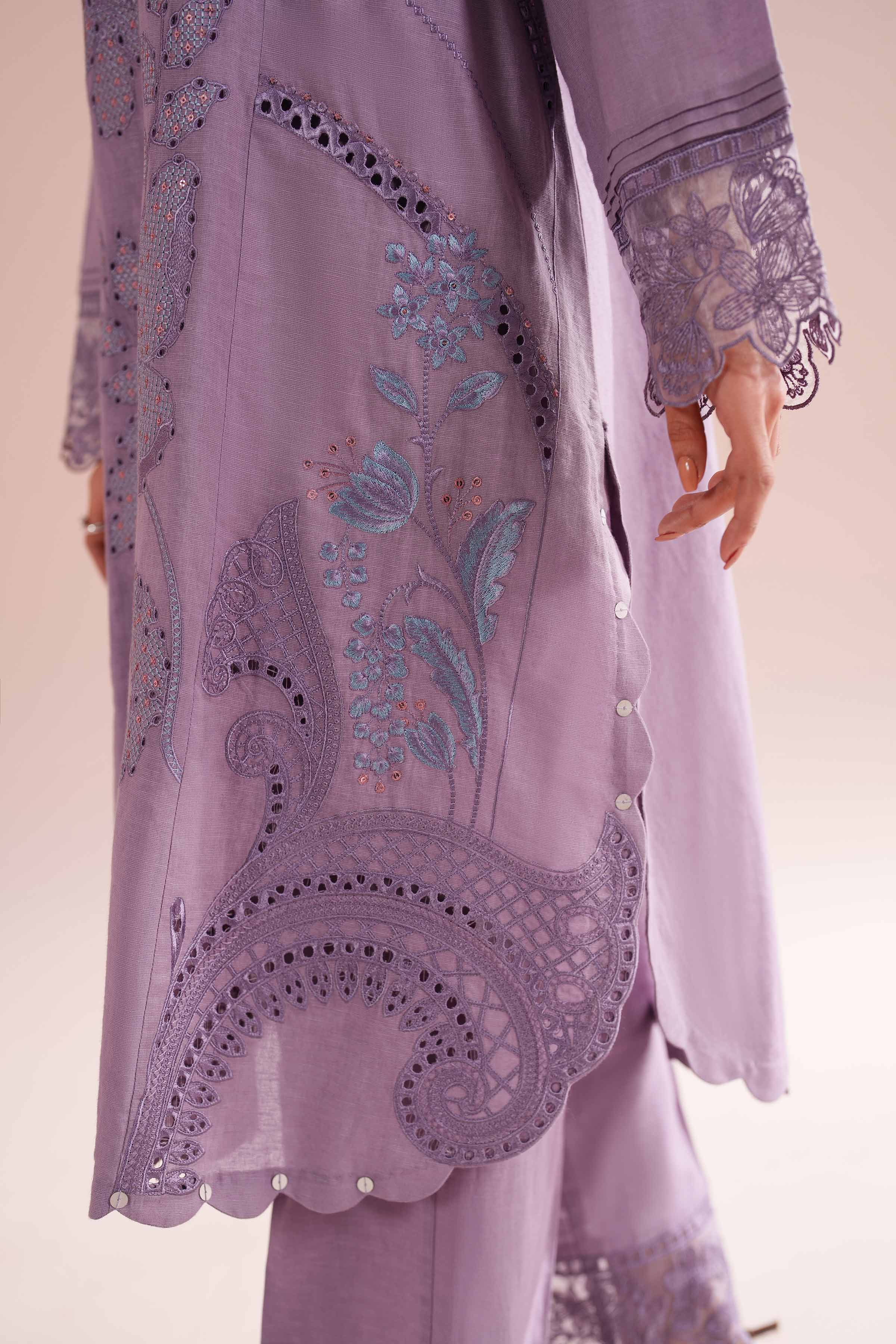 NishatUK - Purple Embroidered Linen 2-piece ready to wear Dress