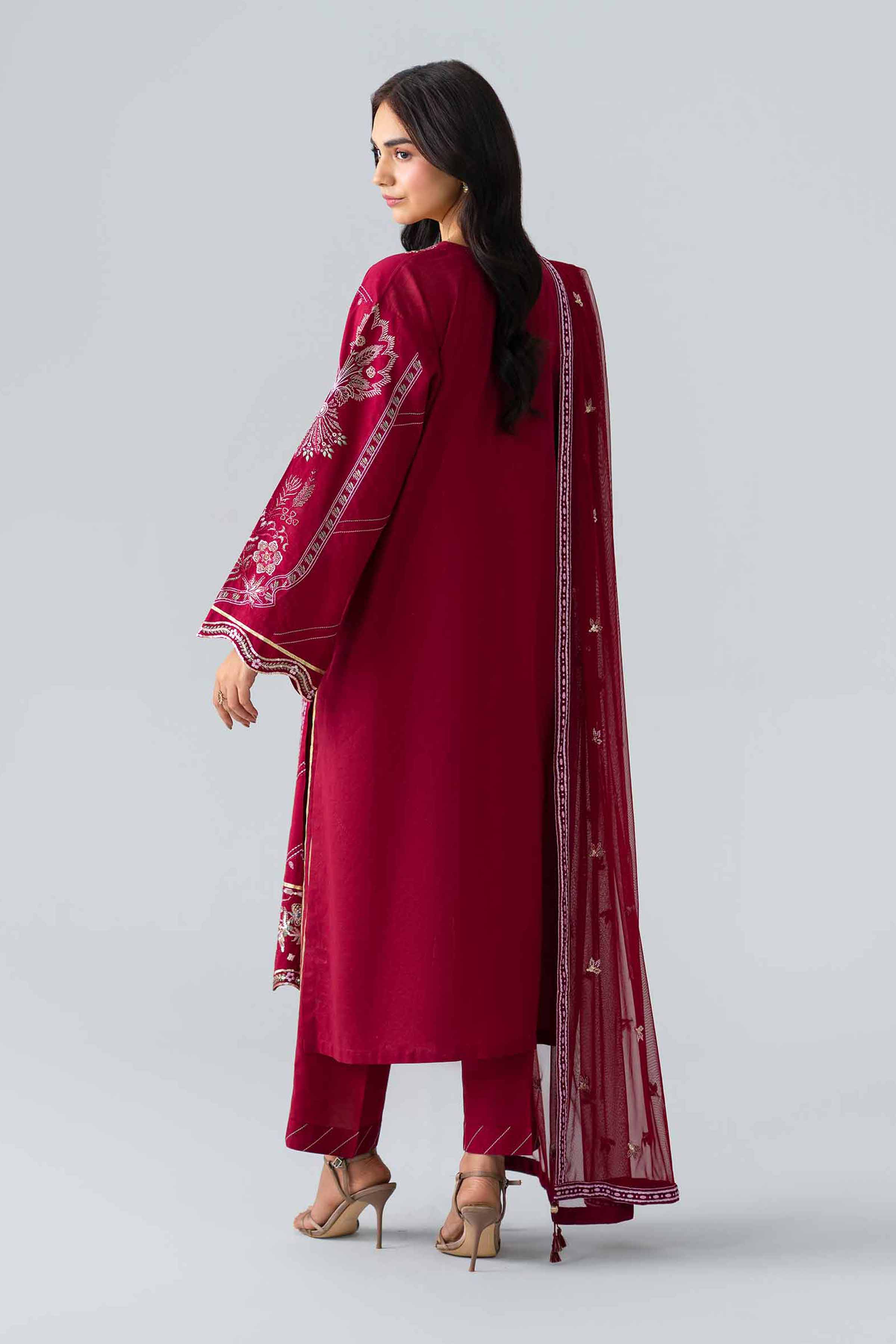 Nishat UK - Red Embroidered Lawn 3 Pieces ready to wear Suit