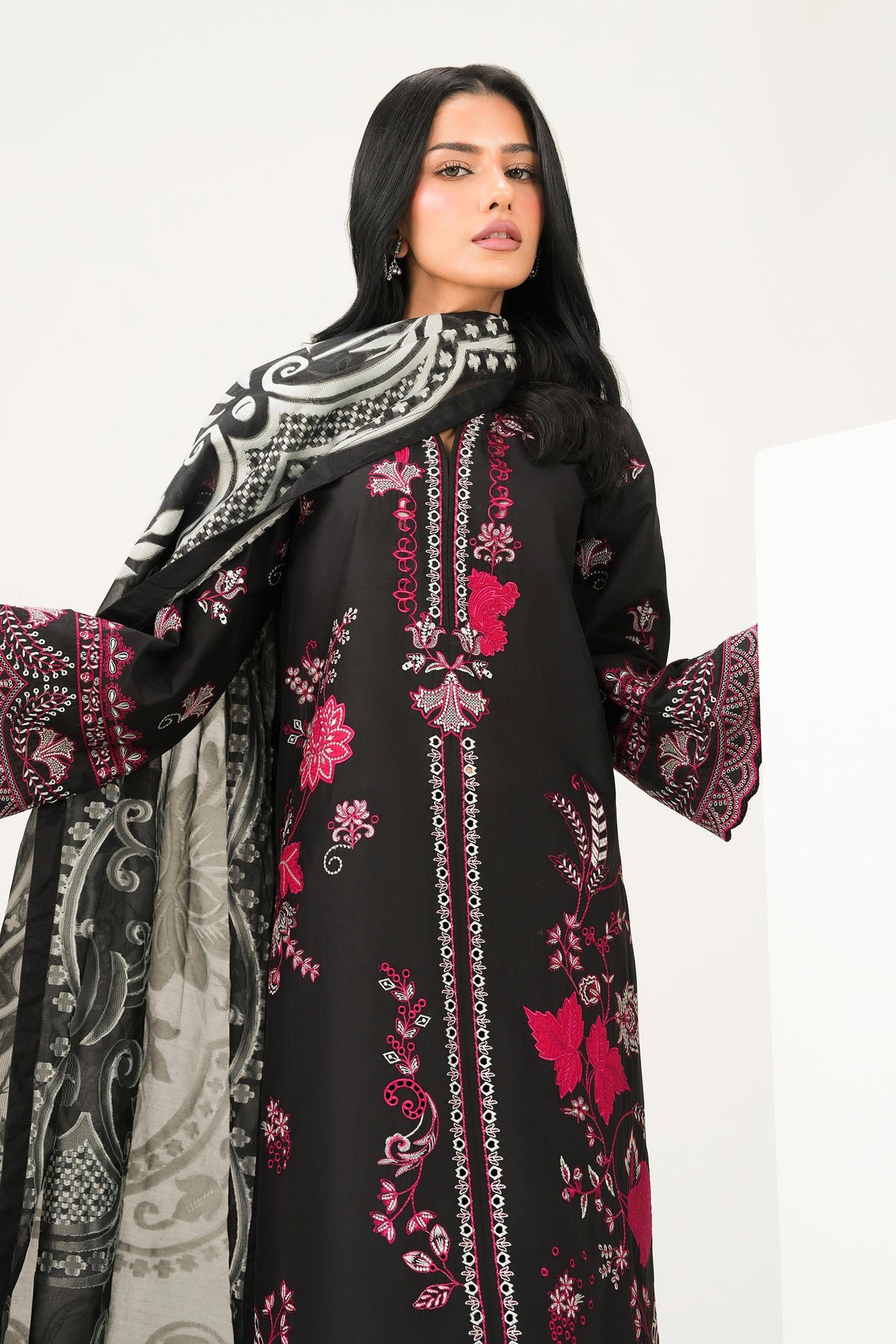 Nishat UK - Black Embroidered Cambric 3 Pieces ready to wear Suit