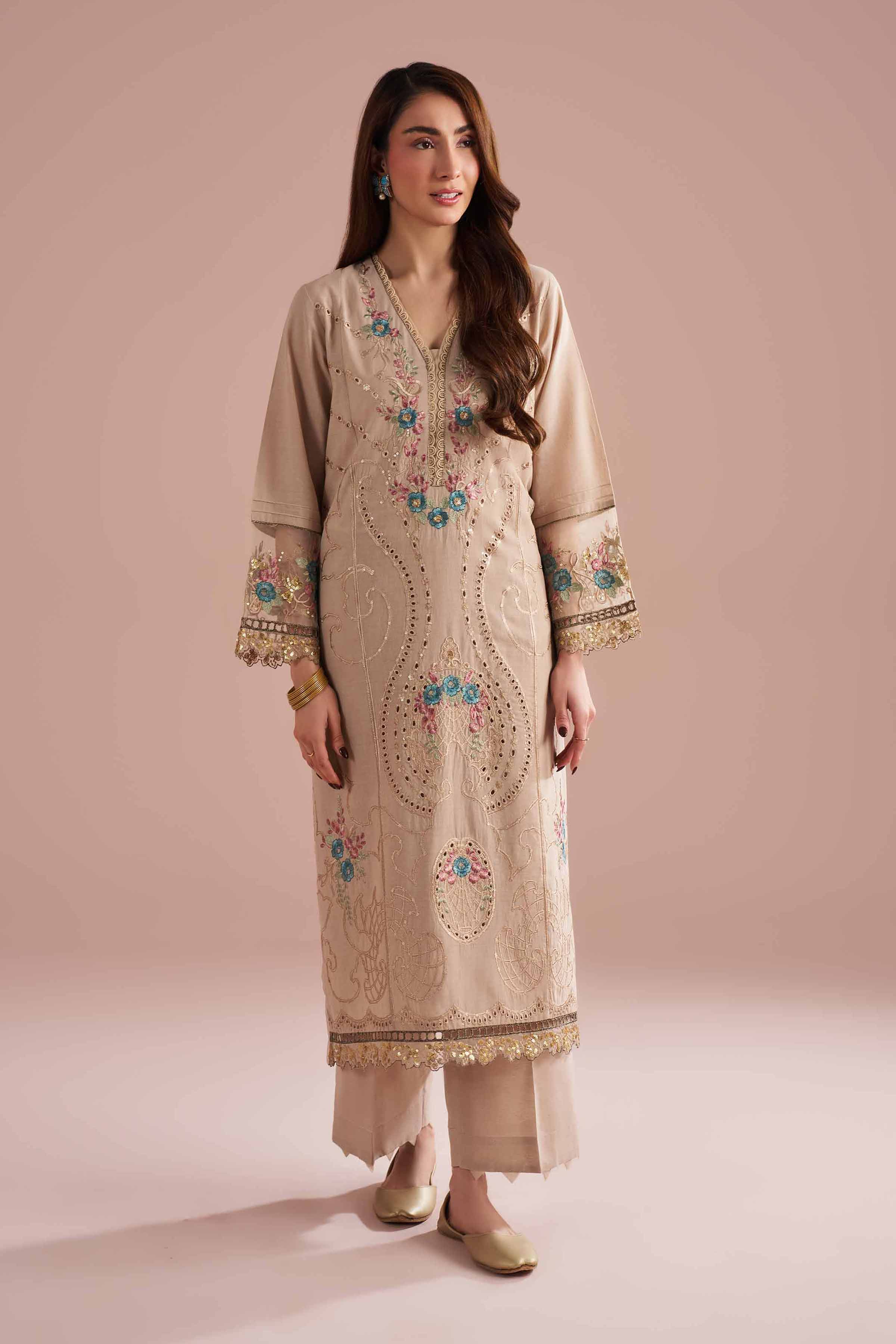 NishatUK - Beige Embroidered  Linen 2-piece ready to wear Dress