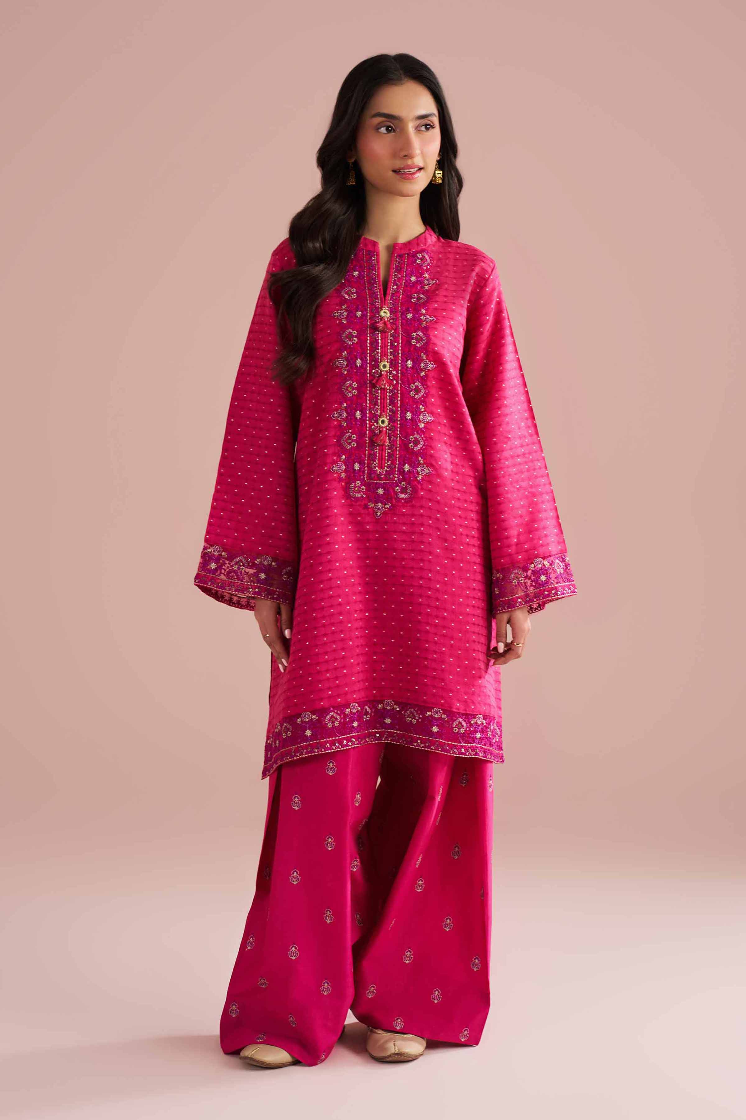 Nishat UK - Pink Embroidered Lurex Dyed 2-piece ready to wear Dress