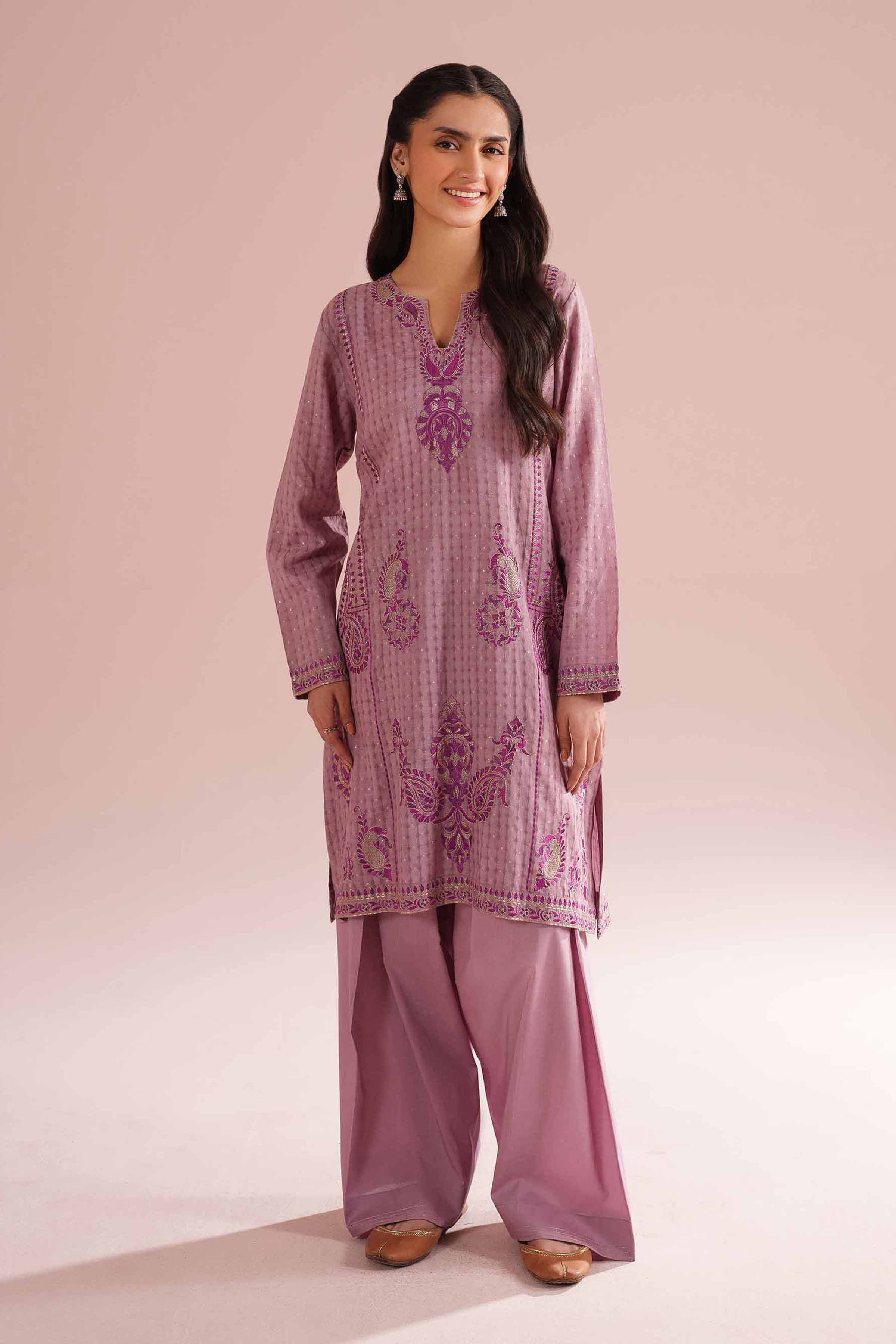 NishatUK - Purple Embroidered Lurex Dyed 2-piece ready to wear Dress