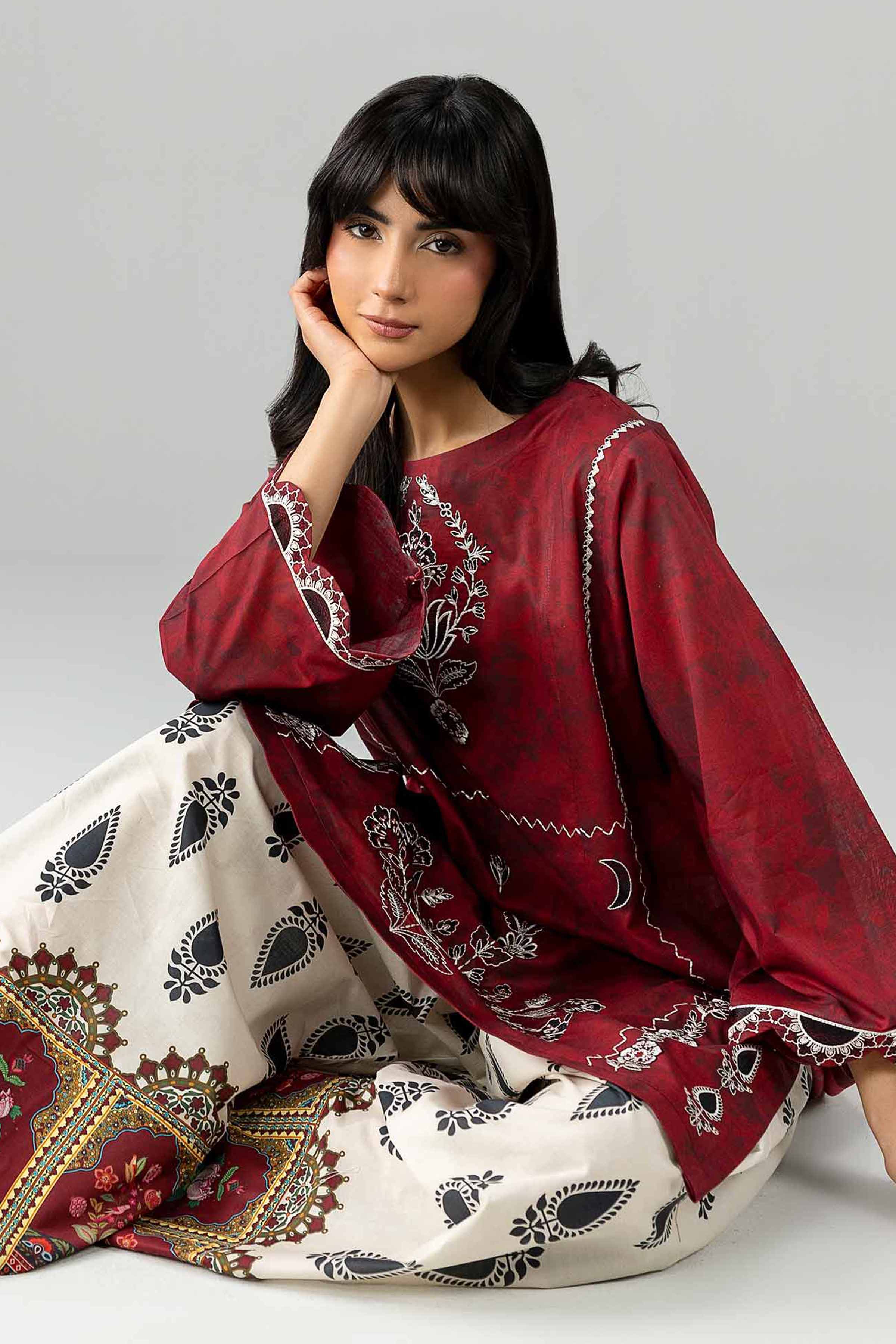 Nishat UK - Red Embroidered Lawn 2 Pieces Ready To Wear Dress