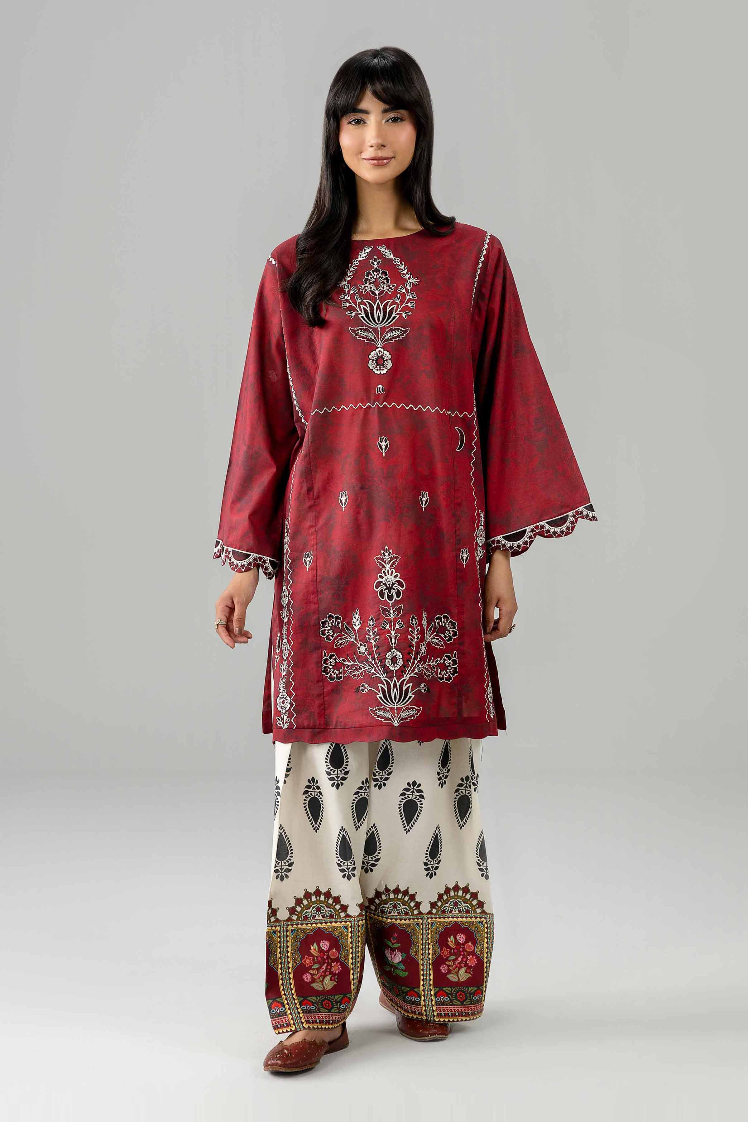 Nishat UK - Red Embroidered Lawn 2 Pieces Ready To Wear Dress
