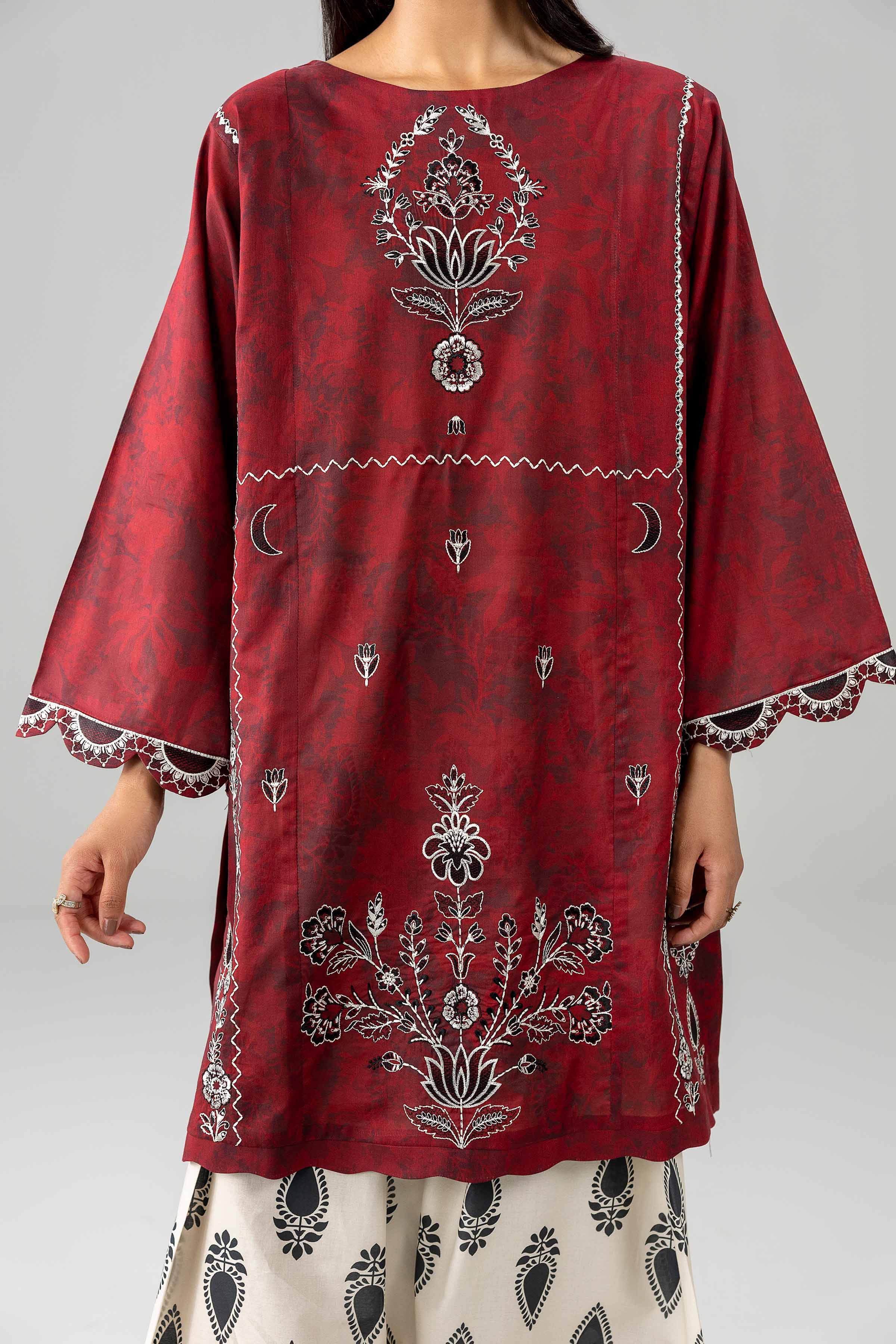 Nishat UK - Red Embroidered Lawn 2 Pieces Ready To Wear Dress