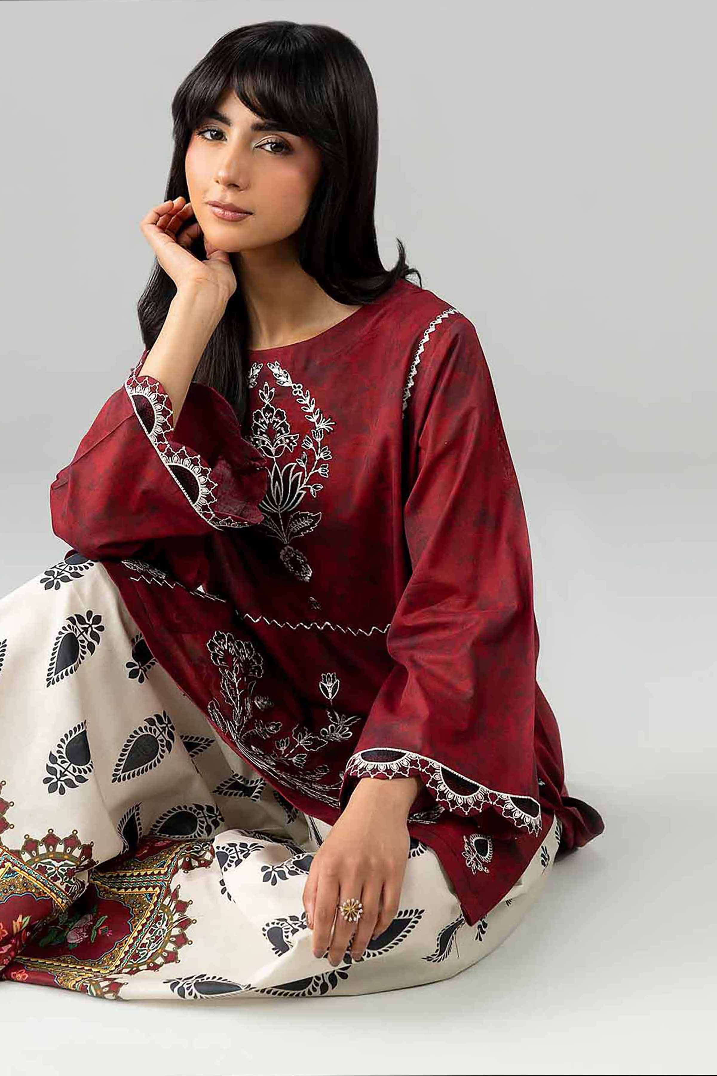 Nishat UK - Red Embroidered Lawn 2 Pieces Ready To Wear Dress