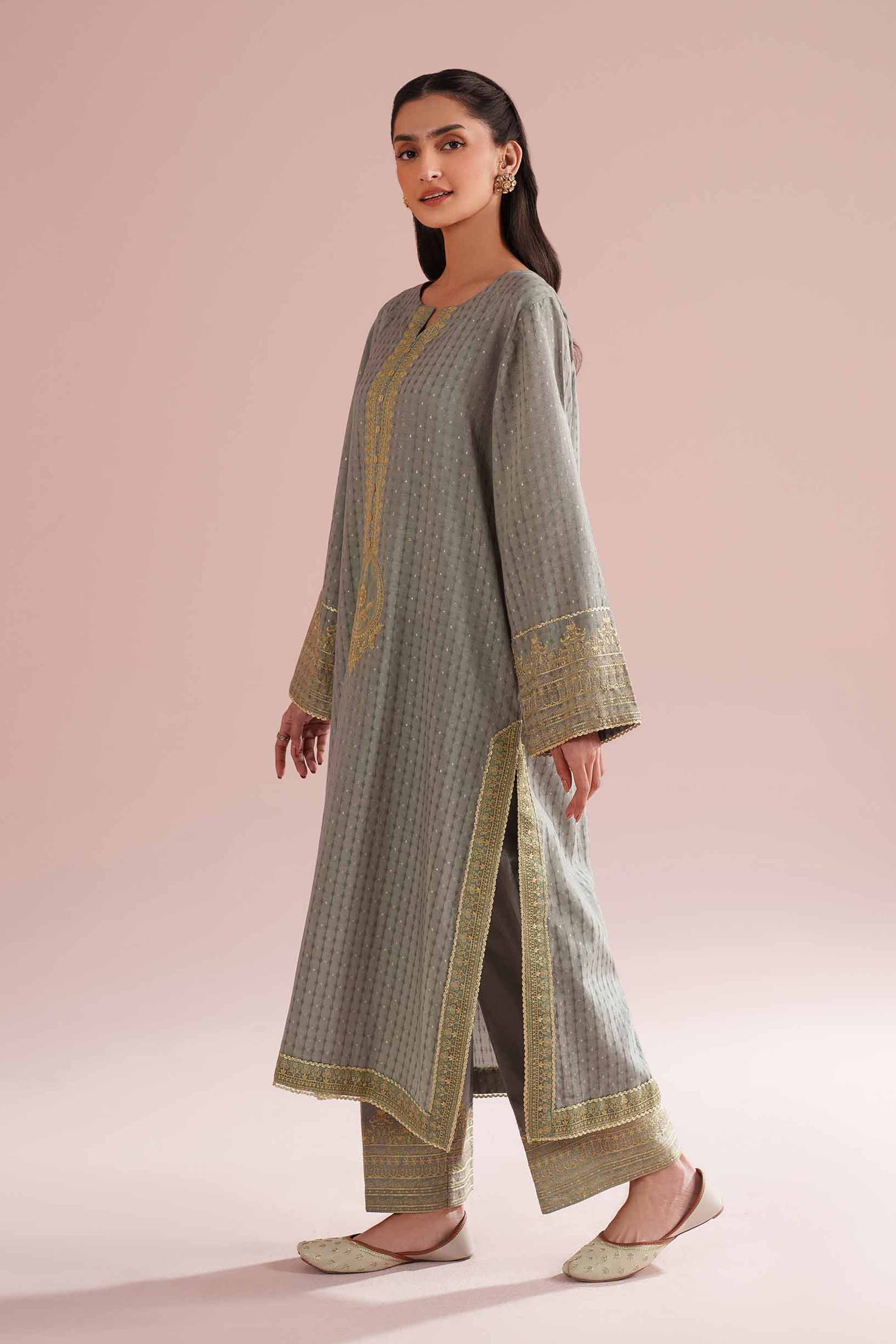 Nishat UK - Green Embroidered Lurex Dyed 2-piece ready to wear Dress