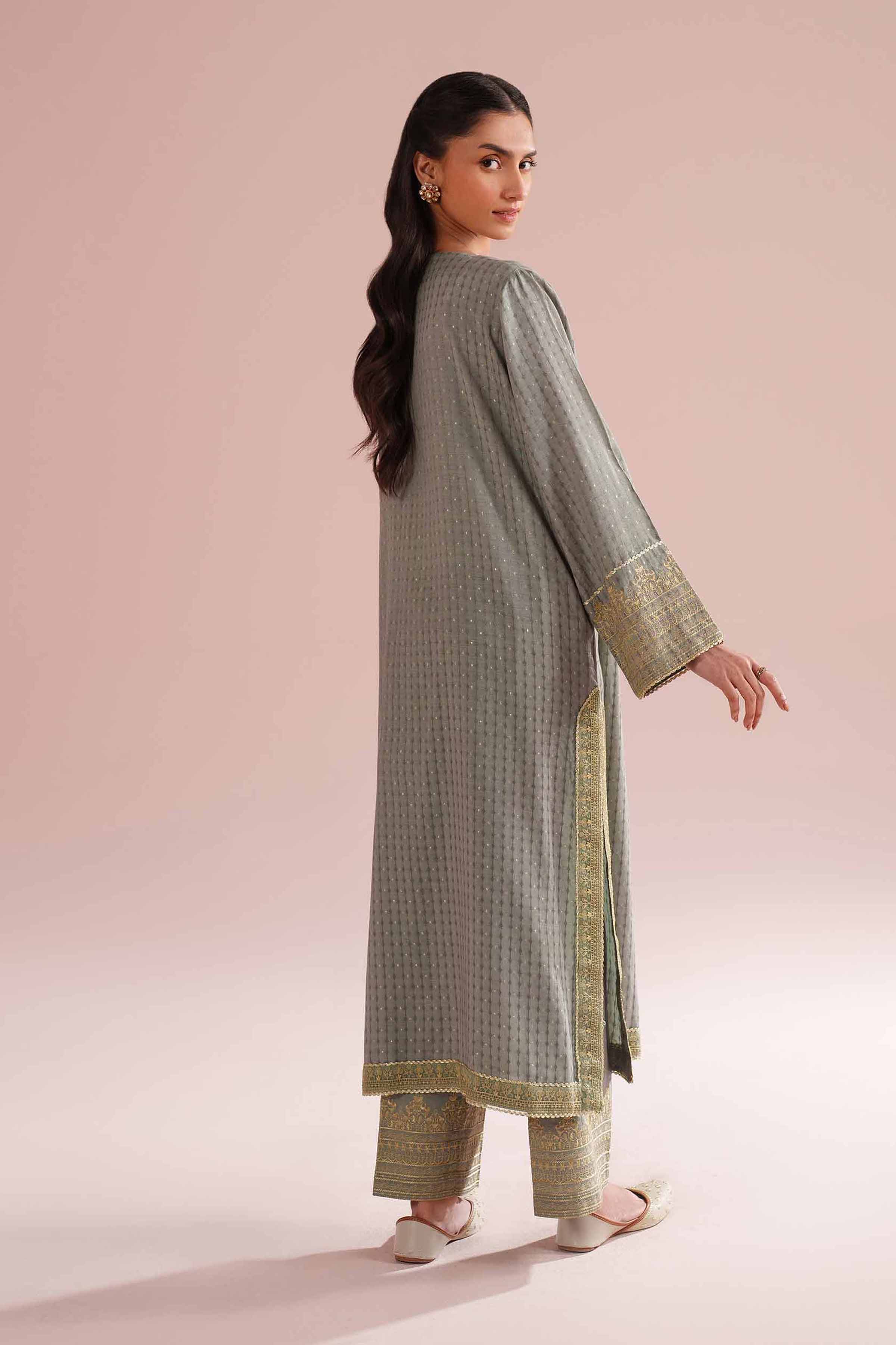 Nishat UK - Green Embroidered Lurex Dyed 2-piece ready to wear Dress